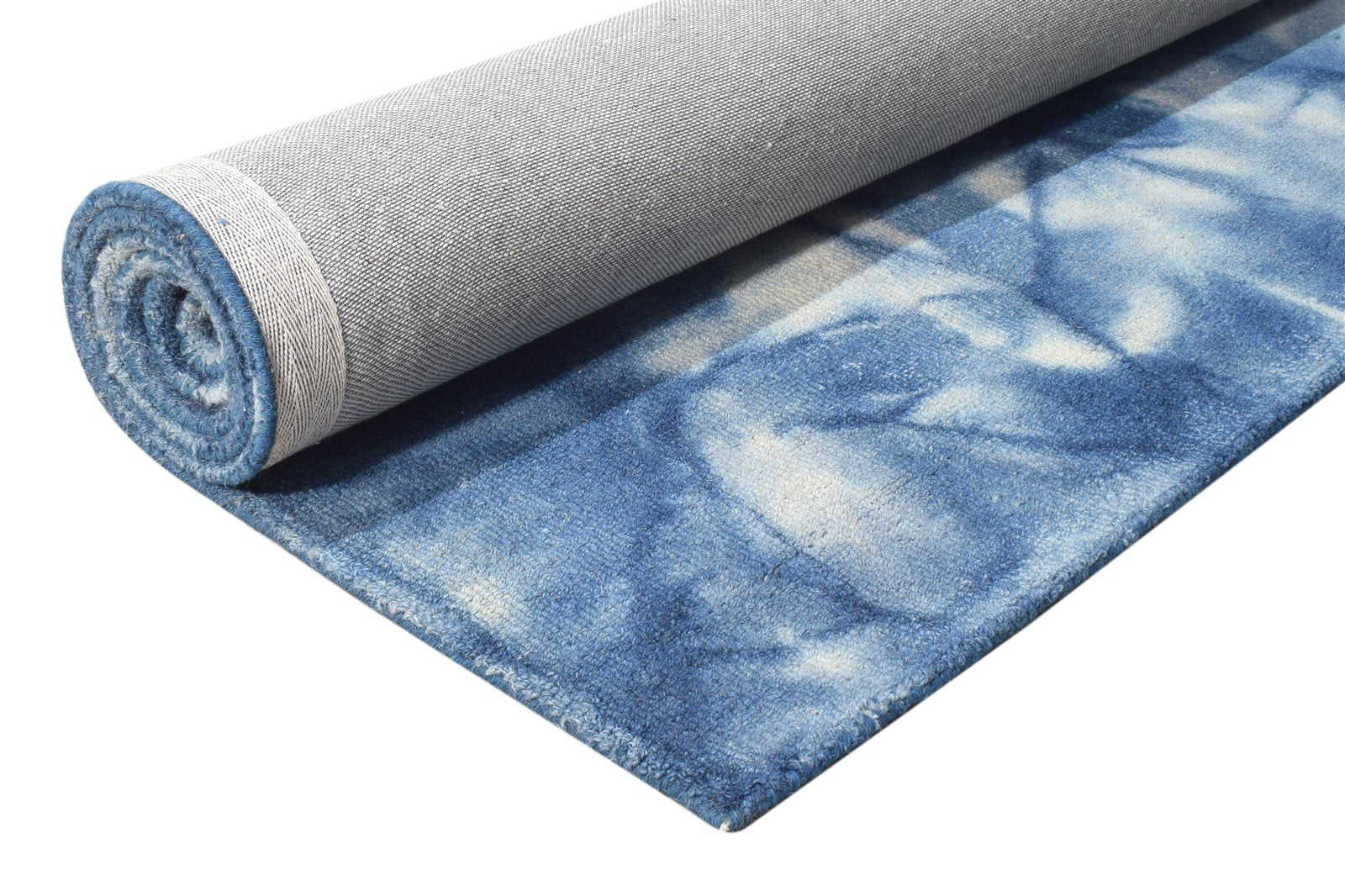 Blue Wool Rug 5' X 8' Modern Hand Tufted Shibori Tie Dye Room Size Carpet 