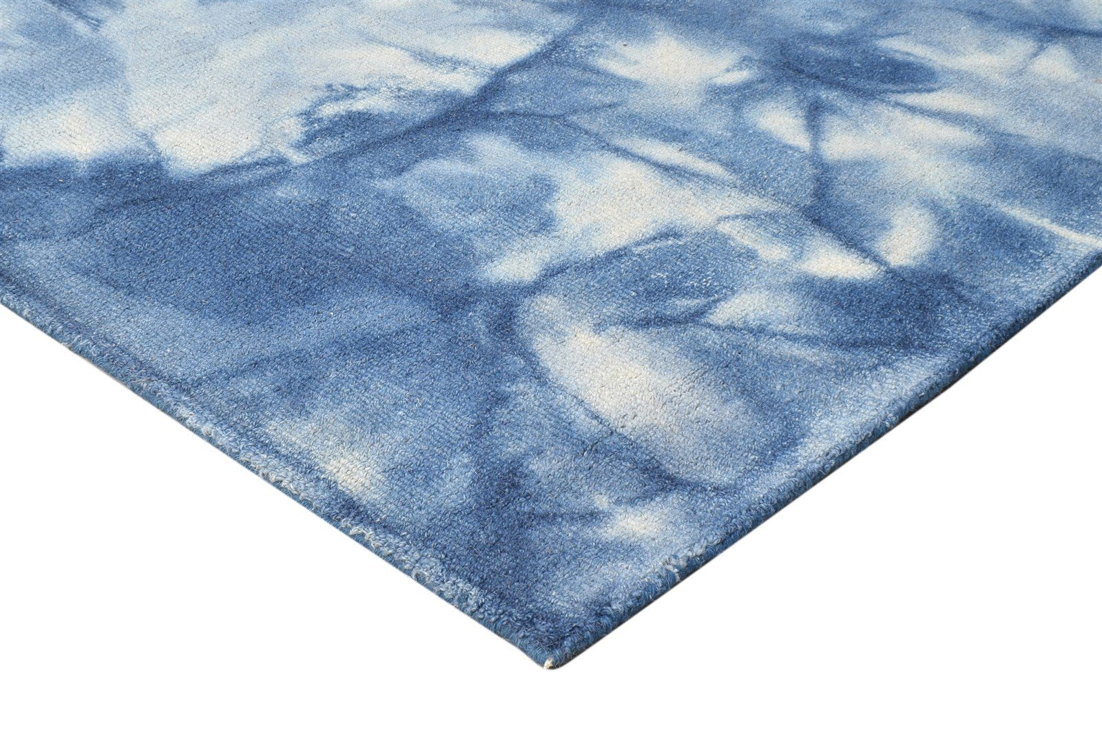 Blue Wool Rug 5' X 8' Modern Hand Tufted Shibori Tie Dye Room Size Carpet 