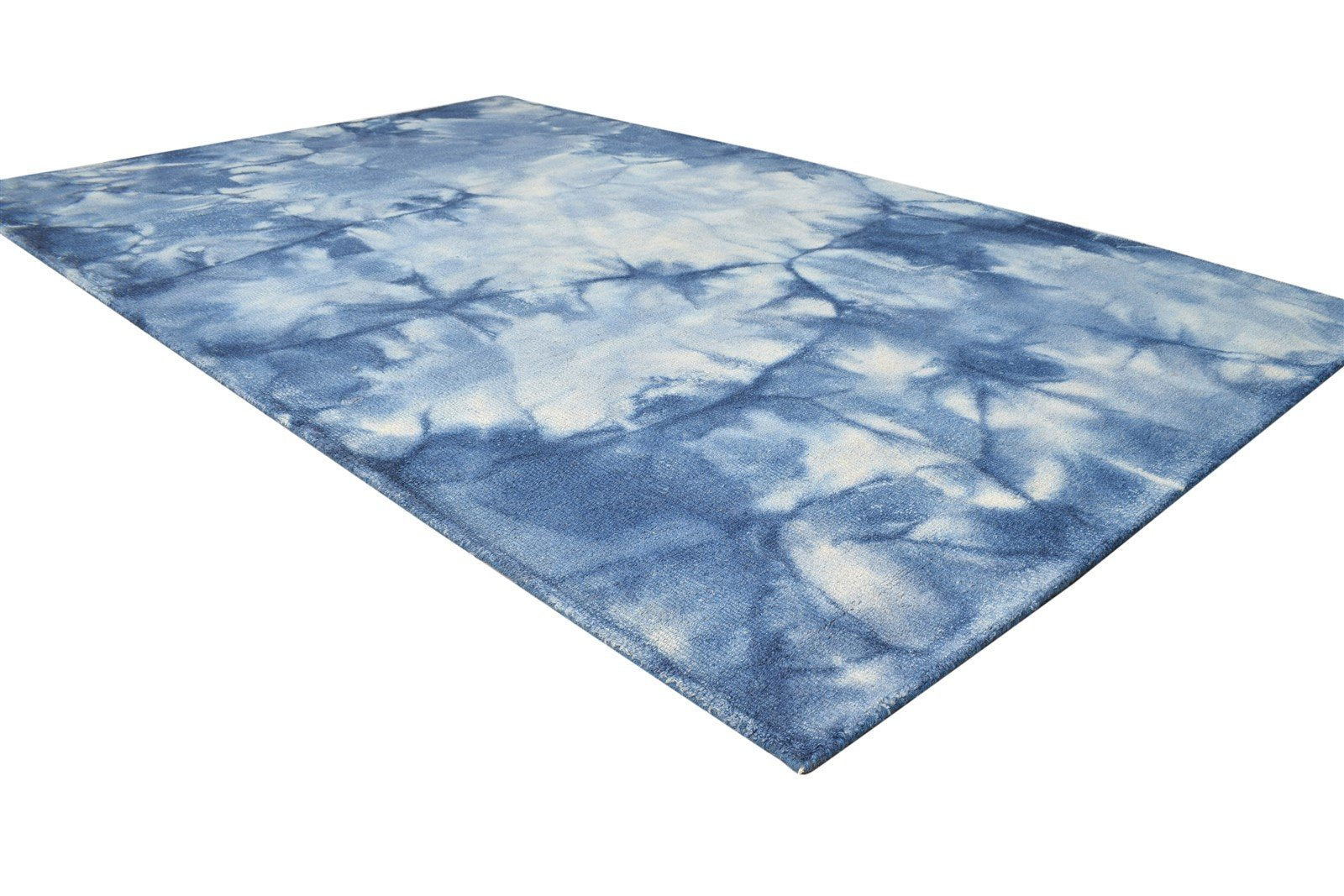 Blue Wool Rug 5' X 8' Modern Hand Tufted Shibori Tie Dye Room Size Carpet 