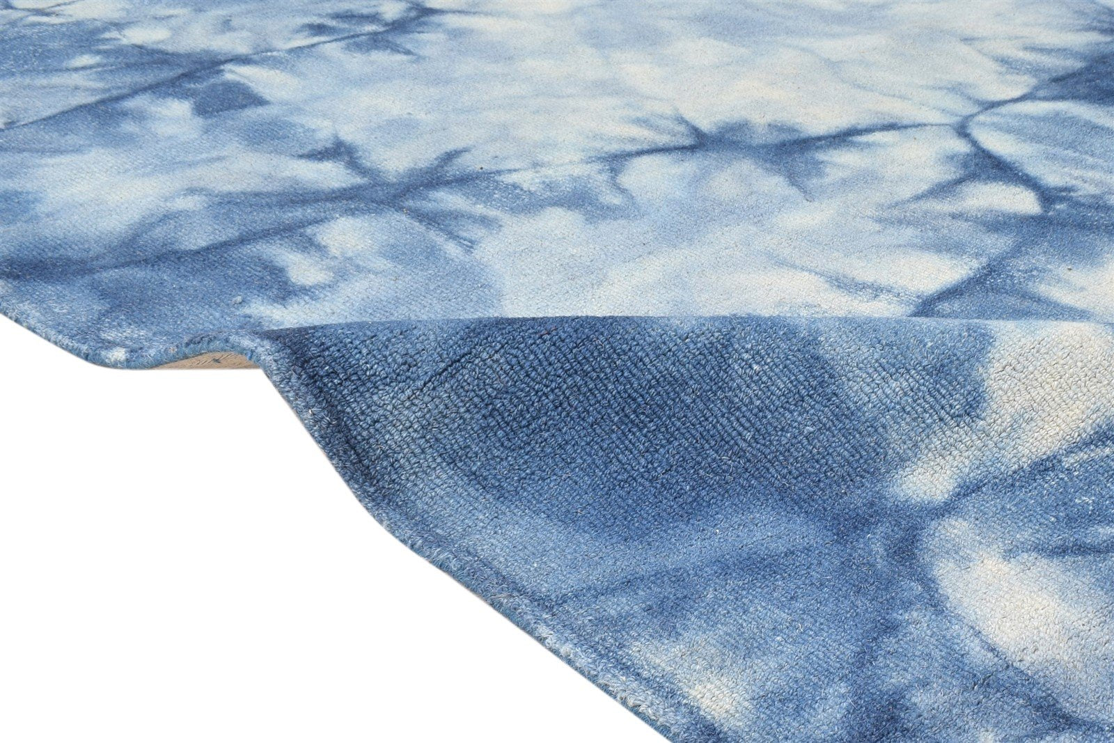 Blue Wool Rug 5' X 8' Modern Hand Tufted Shibori Tie Dye Room Size Carpet 