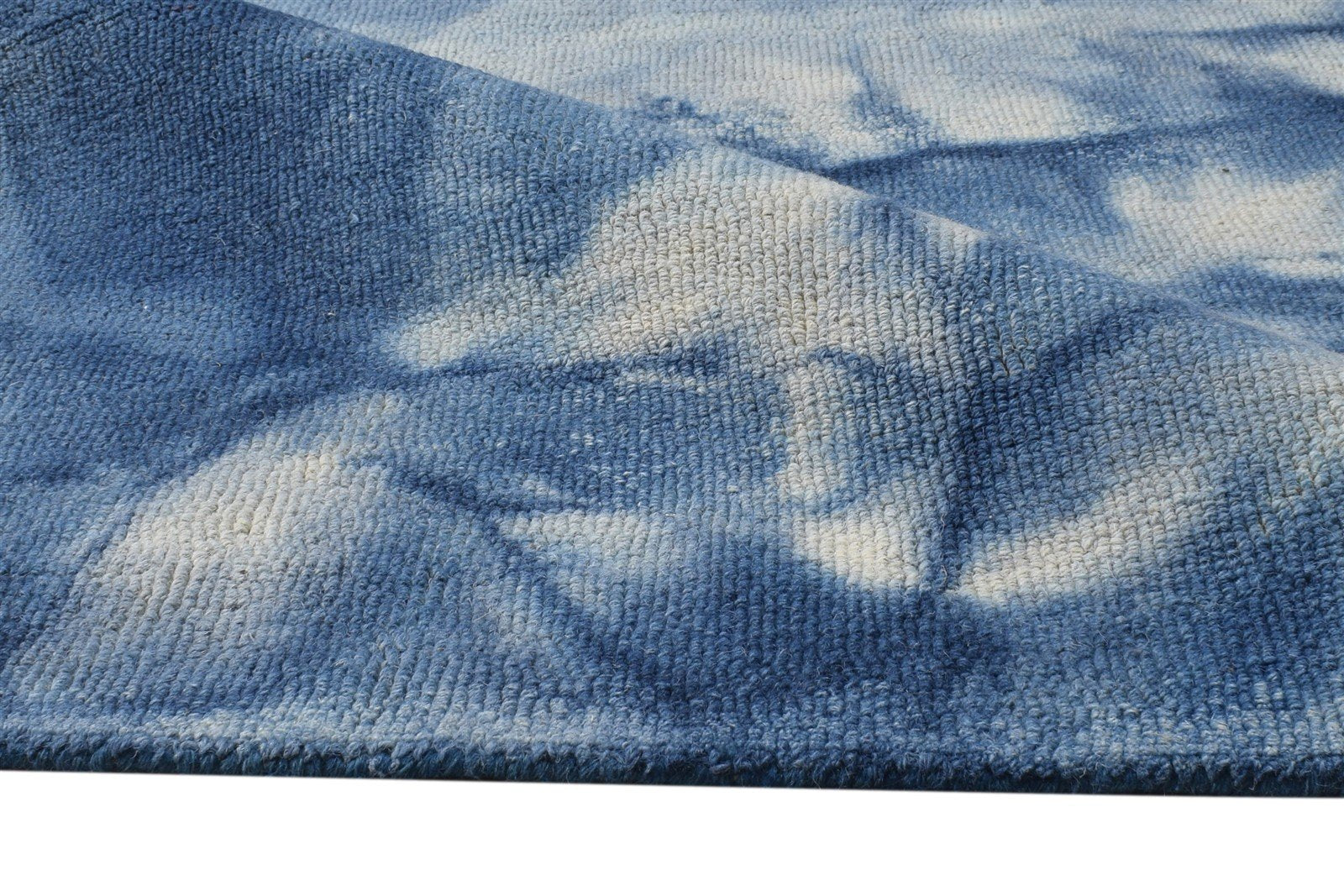 Blue Wool Rug 5' X 8' Modern Hand Tufted Shibori Tie Dye Room Size Carpet 