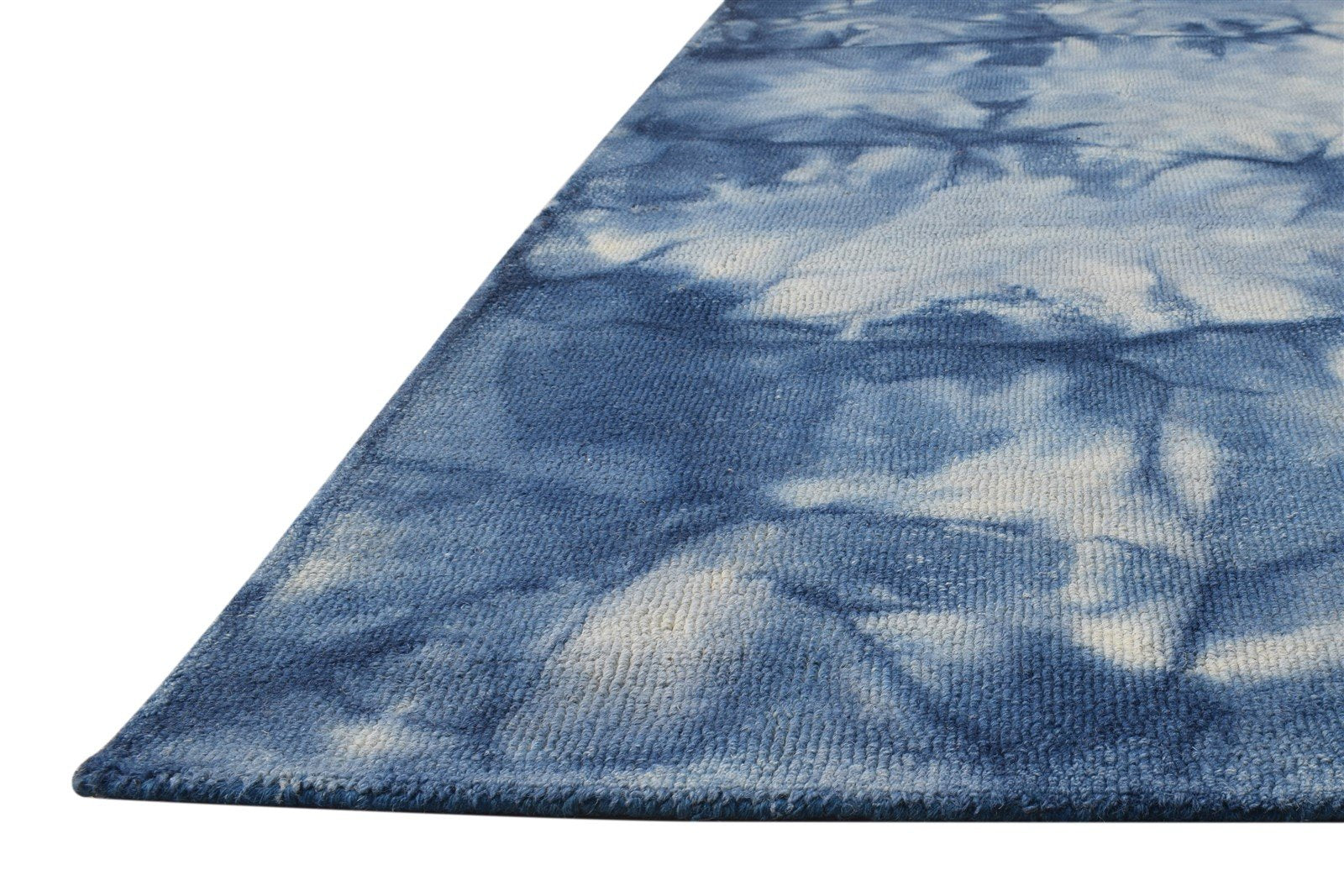 Blue Wool Rug 5' X 8' Modern Hand Tufted Shibori Tie Dye Room Size Carpet 