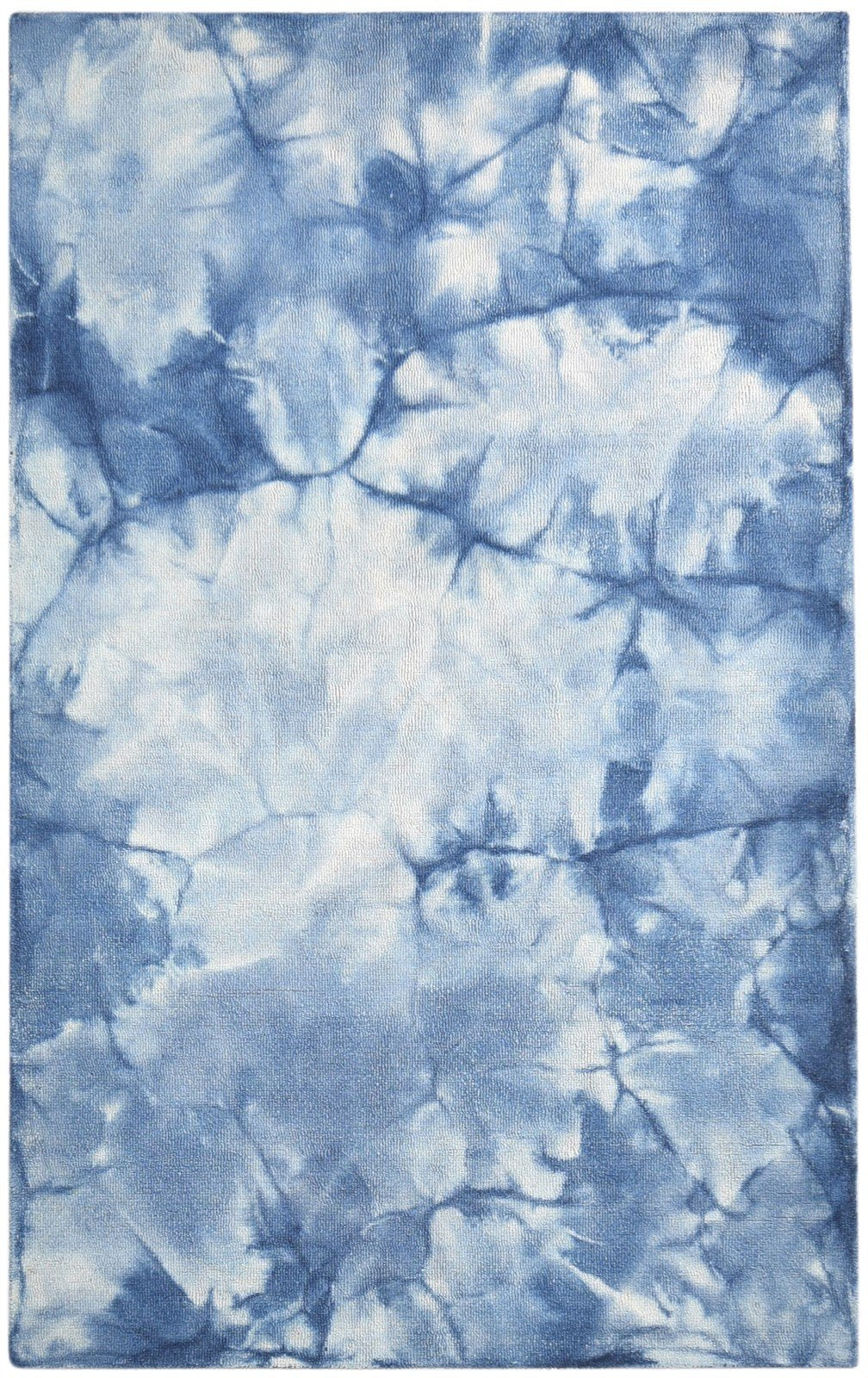 Blue Wool Rug 5' X 8' Modern Hand Tufted Shibori Tie Dye Room Size Carpet 