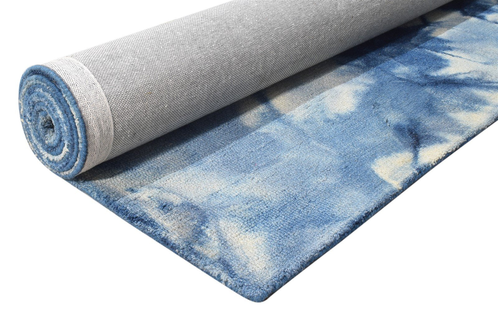 Hand Tufted Blue Wool Rug 5' X 8' Modern Shibori Tie Dye Room Size Carpet 