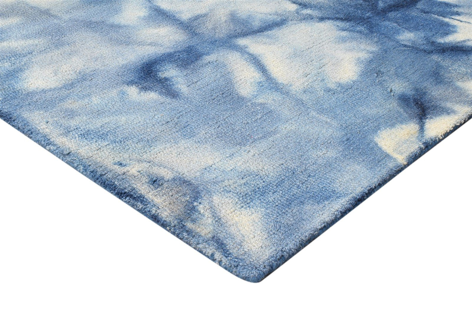 Hand Tufted Blue Wool Rug 5' X 8' Modern Shibori Tie Dye Room Size Carpet 