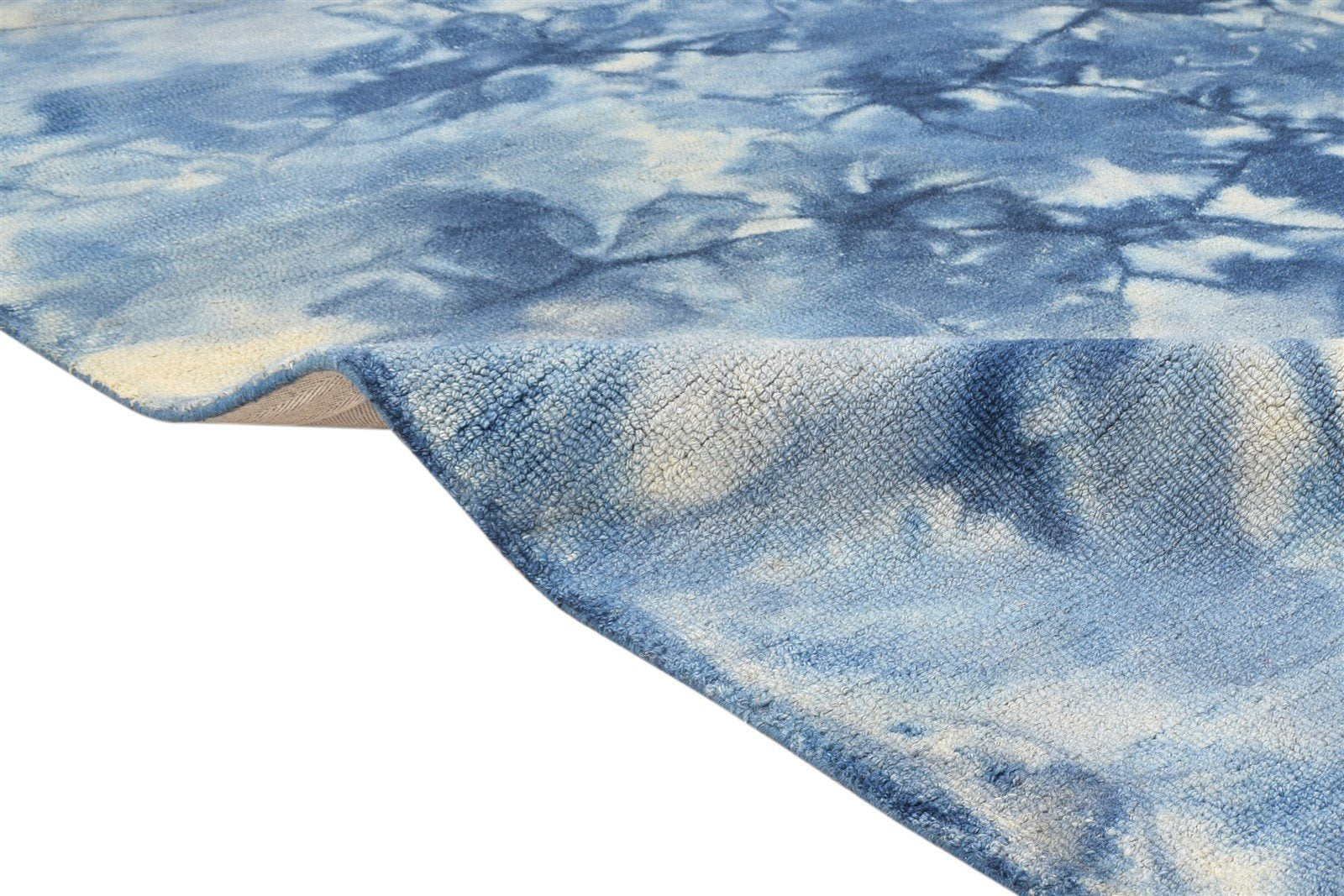 Hand Tufted Blue Wool Rug 5' X 8' Modern Shibori Tie Dye Room Size Carpet 