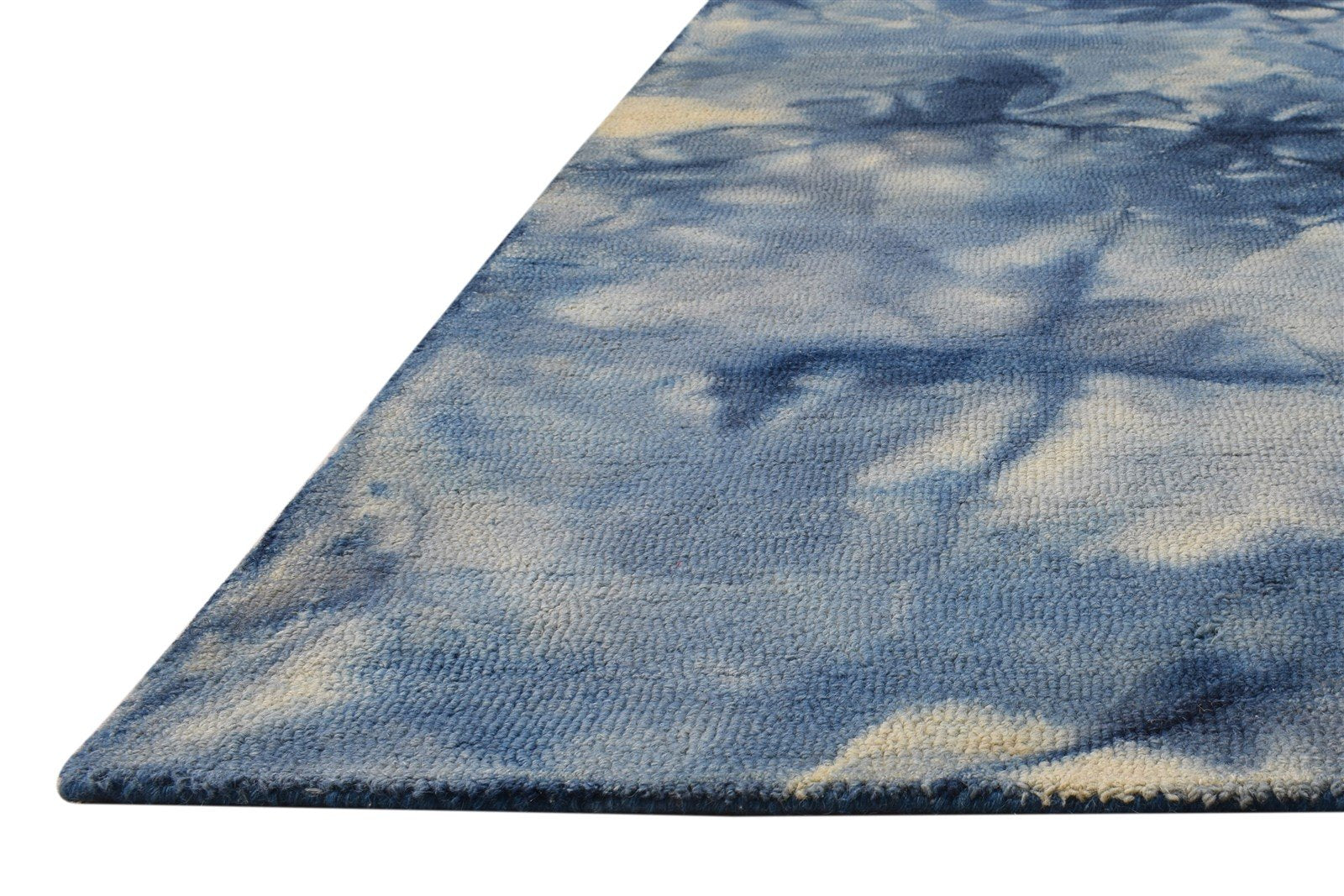 Hand Tufted Blue Wool Rug 5' X 8' Modern Shibori Tie Dye Room Size Carpet 