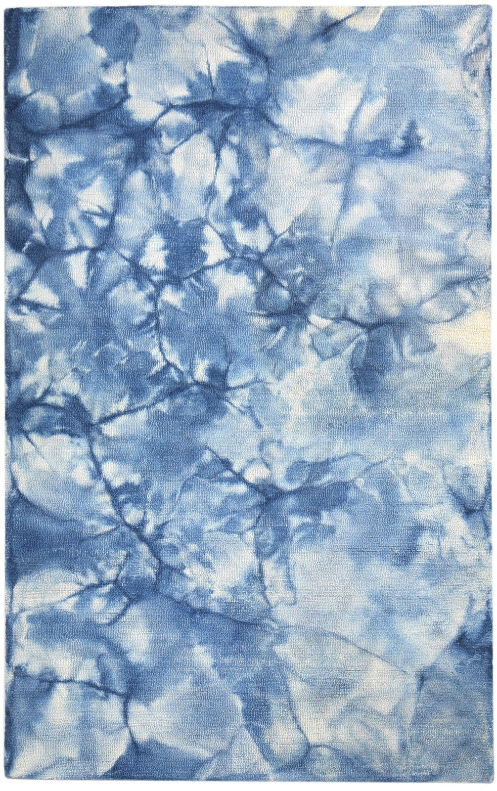 Hand Tufted Blue Wool Rug 5' X 8' Modern Shibori Tie Dye Room Size Carpet 