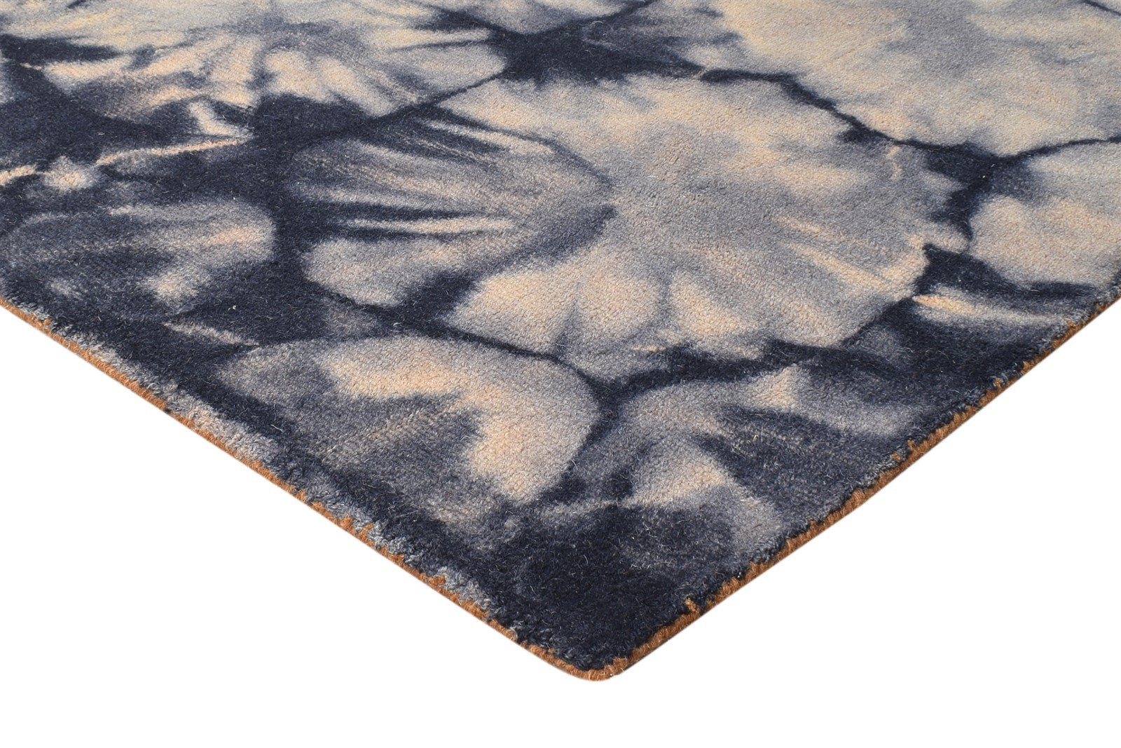 Black Wool Rug 5' X 8' Modern Hand Tufted Shibori Tie Dye Room Size Carpet 