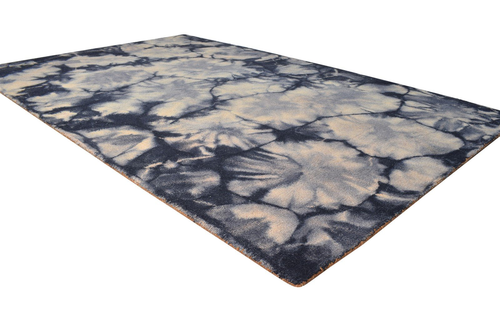 Black Wool Rug 5' X 8' Modern Hand Tufted Shibori Tie Dye Room Size Carpet 