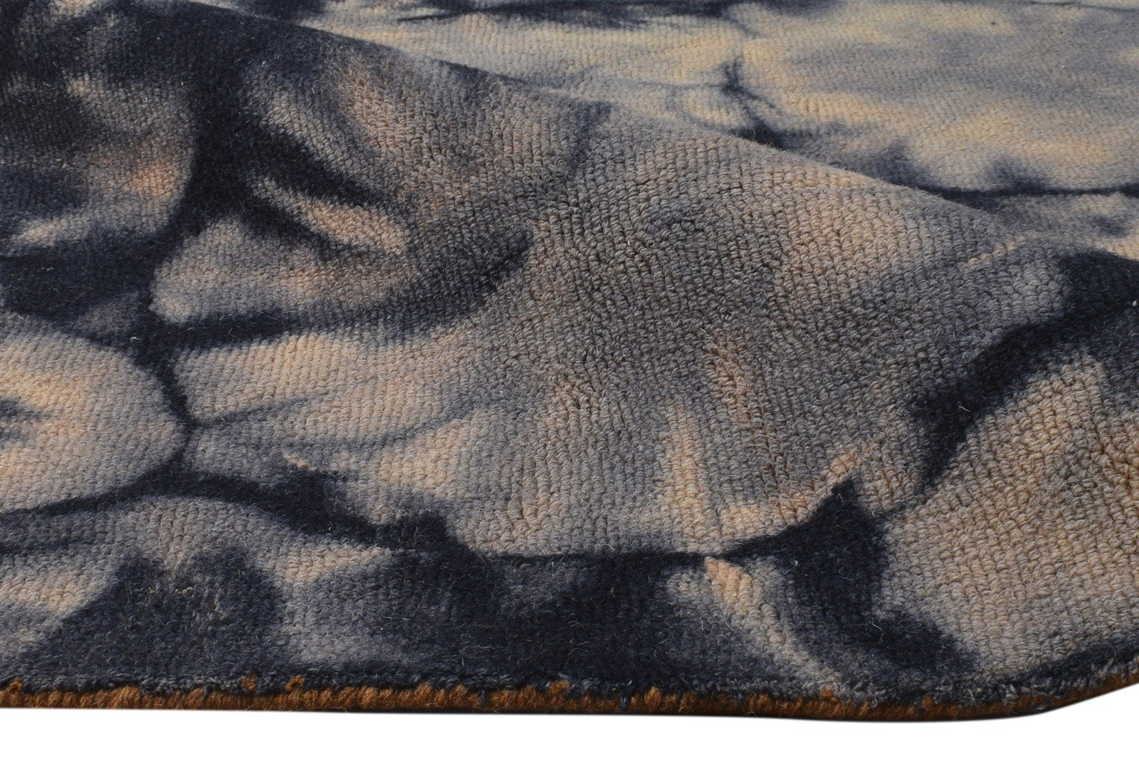 Black Wool Rug 5' X 8' Modern Hand Tufted Shibori Tie Dye Room Size Carpet 