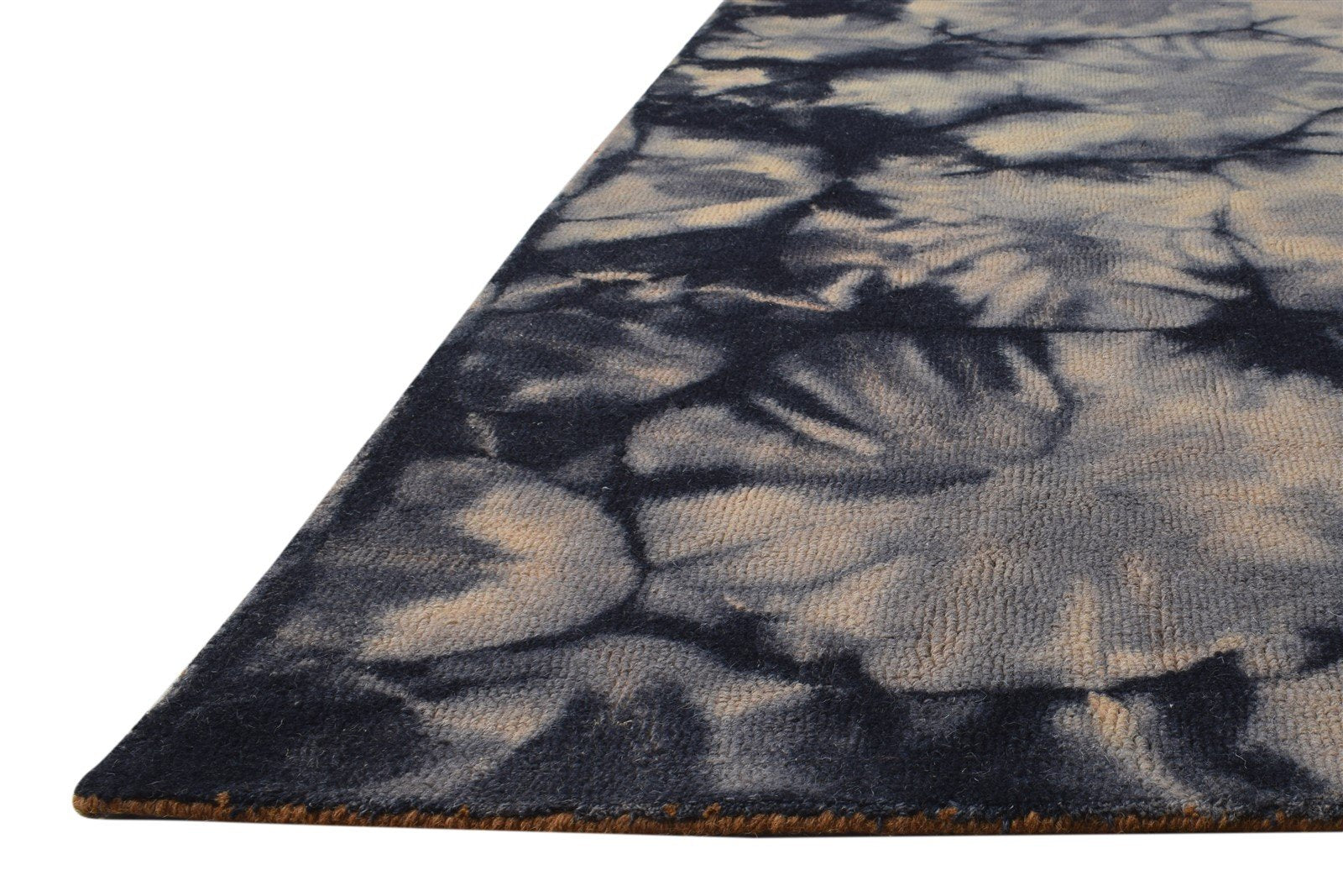 Black Wool Rug 5' X 8' Modern Hand Tufted Shibori Tie Dye Room Size Carpet 