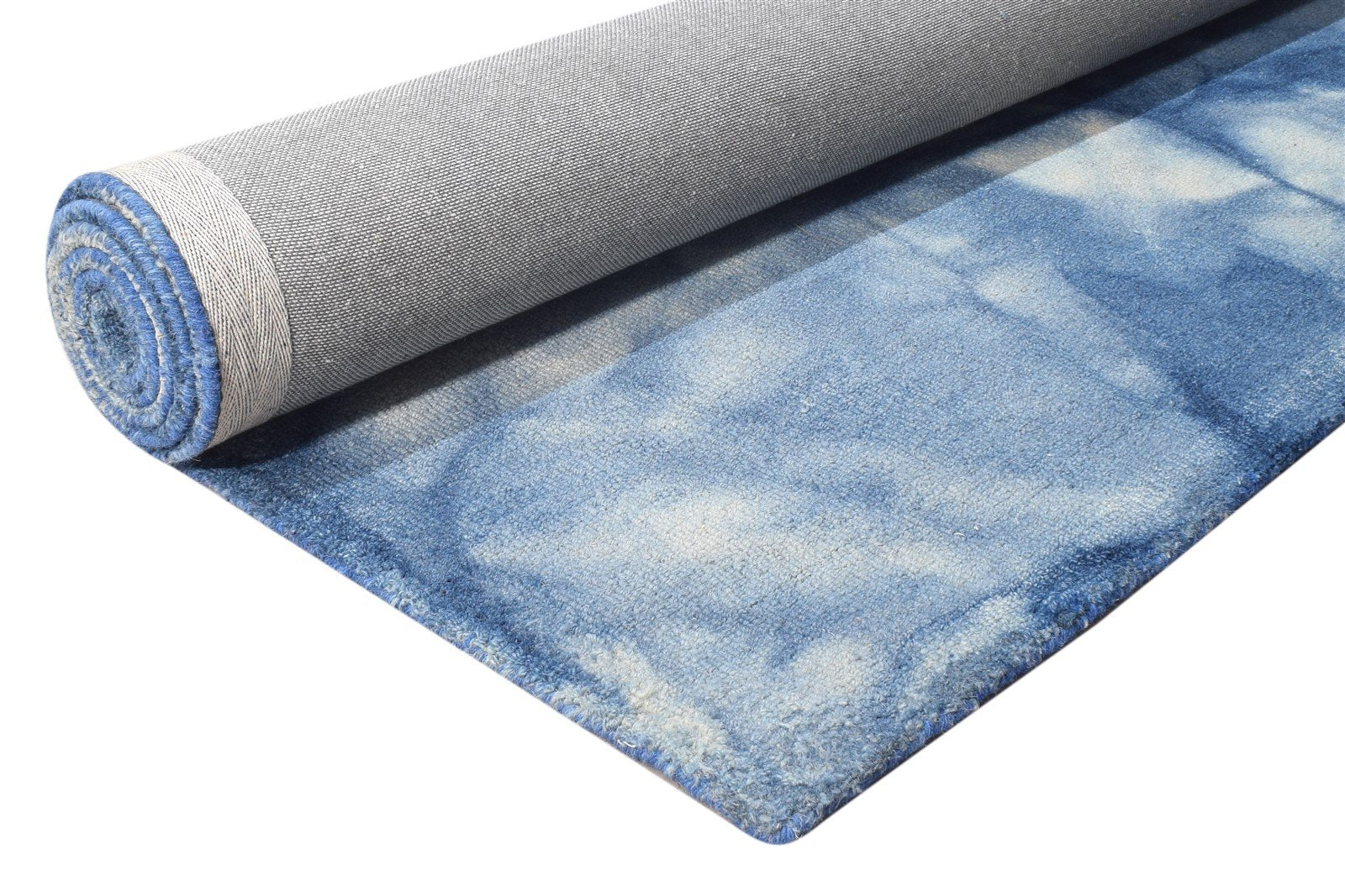 Wool Blue Rug 5' X 8' Modern Hand Tufted Shibori Tie Dye Room Size Carpet 