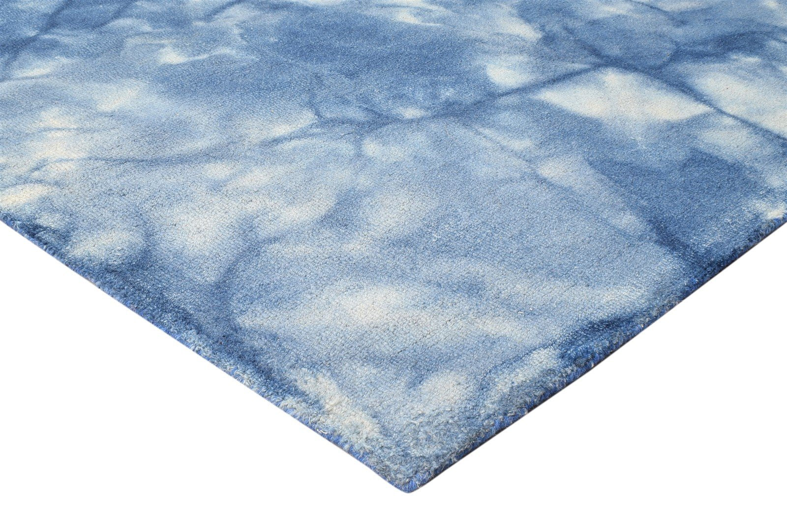 Wool Blue Rug 5' X 8' Modern Hand Tufted Shibori Tie Dye Room Size Carpet 