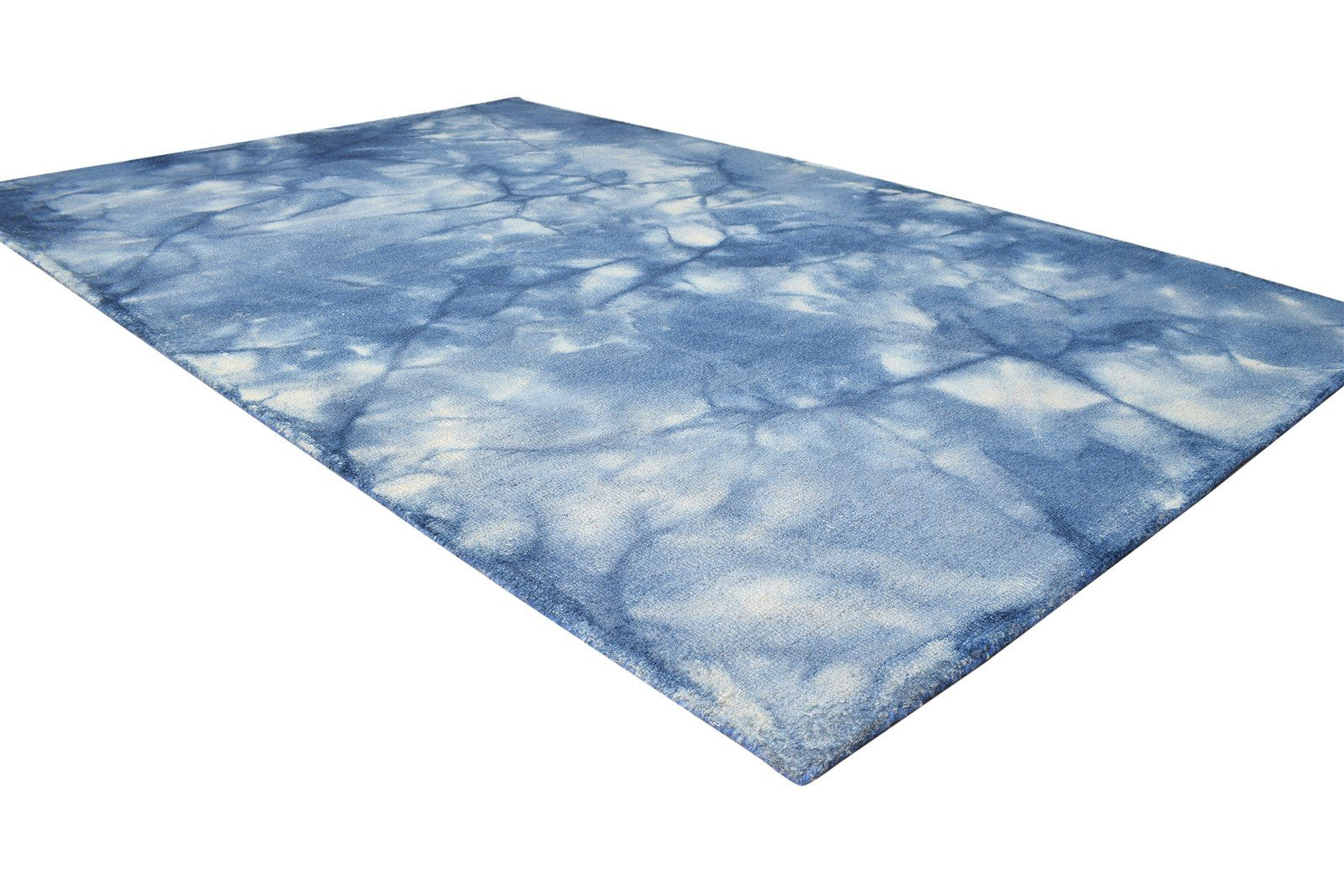 Wool Blue Rug 5' X 8' Modern Hand Tufted Shibori Tie Dye Room Size Carpet 