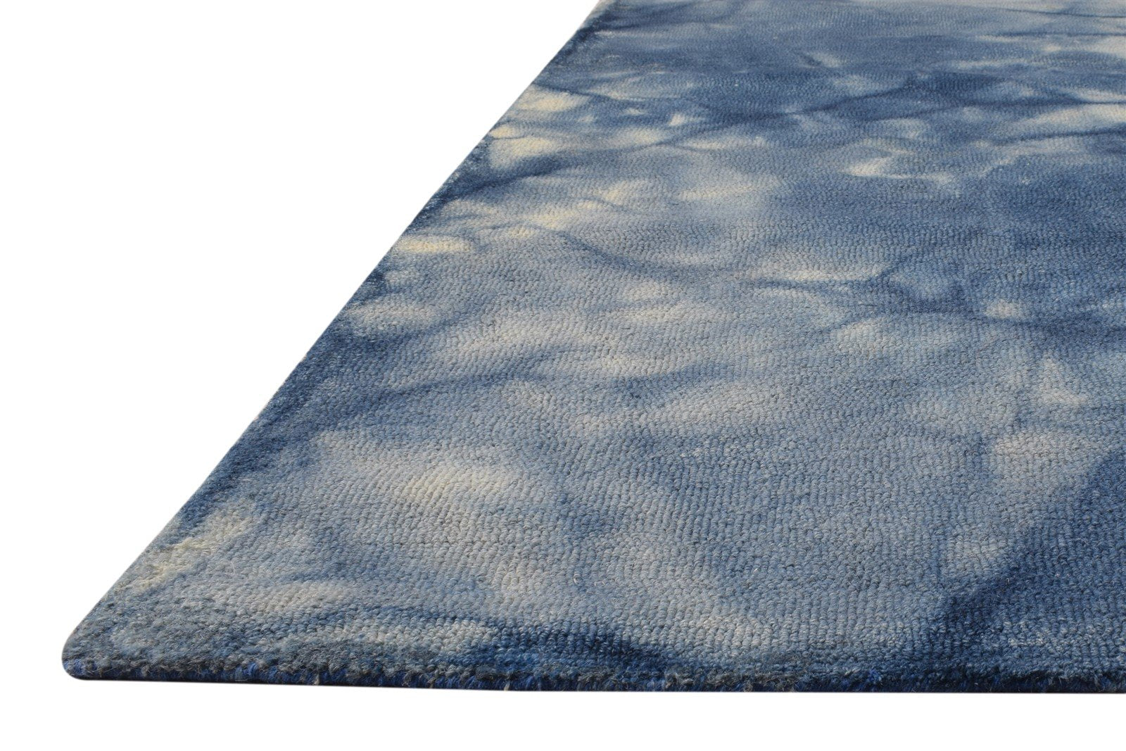 Wool Blue Rug 5' X 8' Modern Hand Tufted Shibori Tie Dye Room Size Carpet 