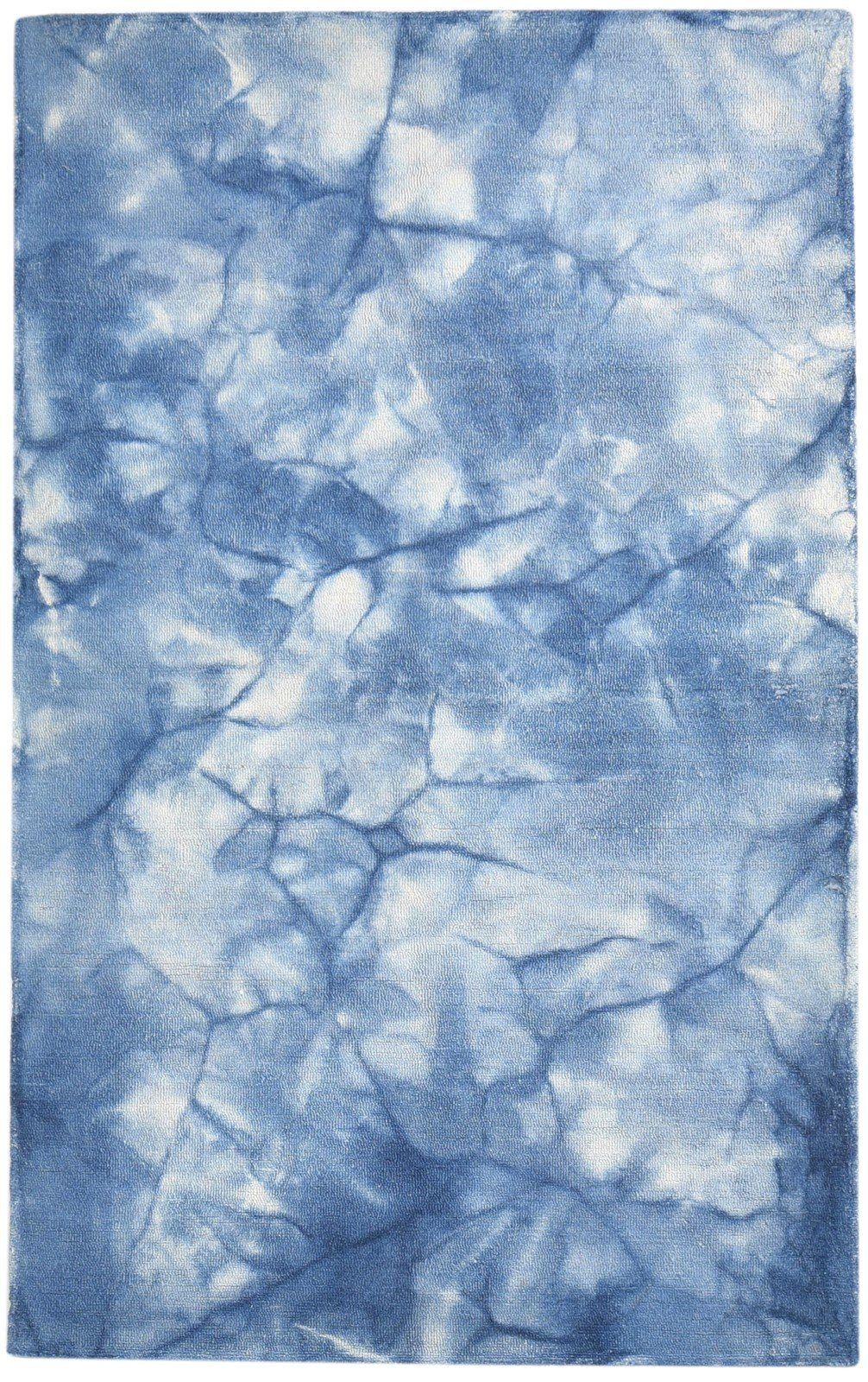 Wool Blue Rug 5' X 8' Modern Hand Tufted Shibori Tie Dye Room Size Carpet 