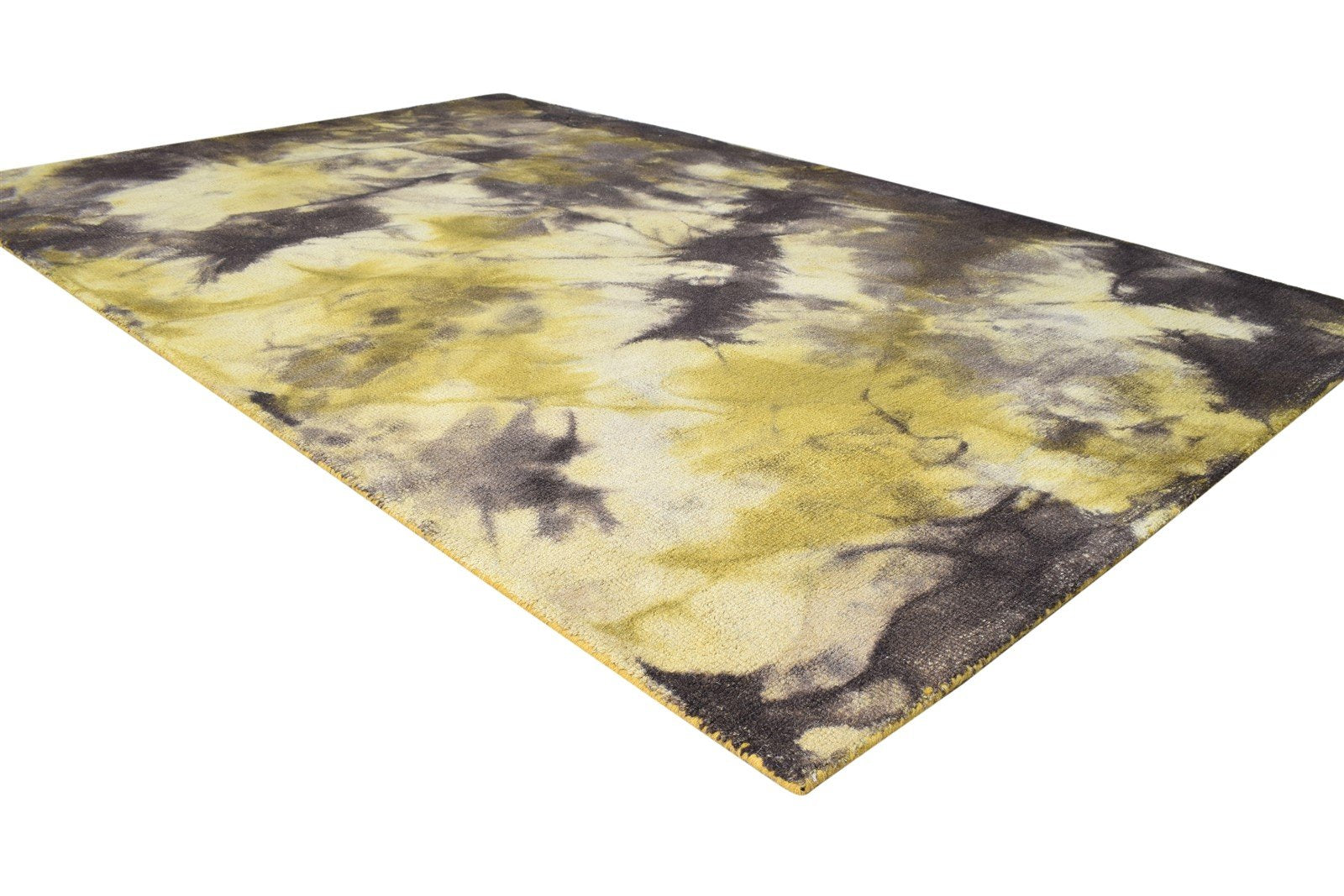 Hand Tufted Gold Wool Rug 5' X 8' Modern Shibori Tie Dye Room Size Carpet 