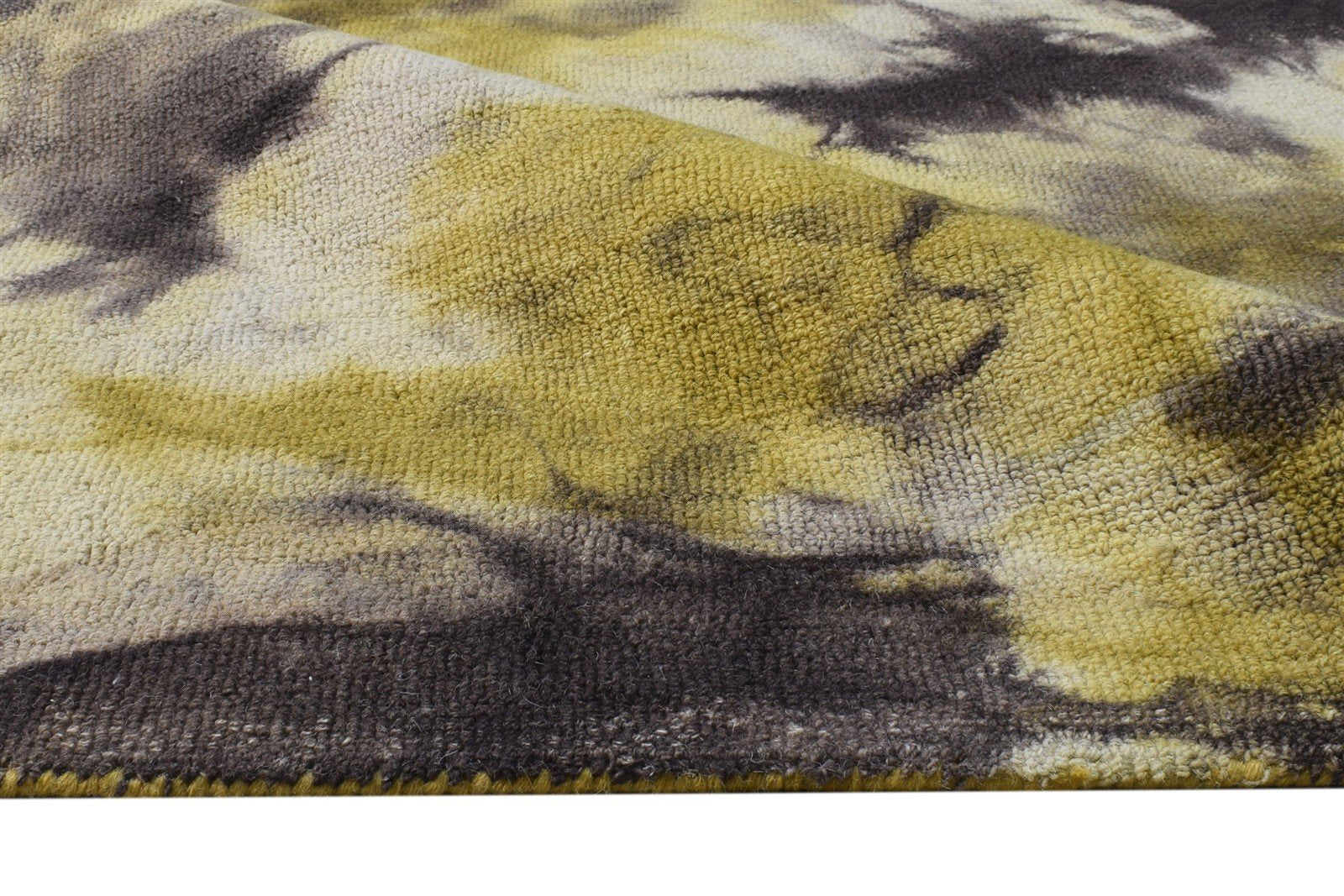 Hand Tufted Gold Wool Rug 5' X 8' Modern Shibori Tie Dye Room Size Carpet 