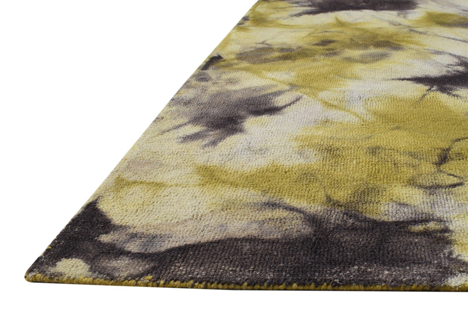 Hand Tufted Gold Wool Rug 5' X 8' Modern Shibori Tie Dye Room Size Carpet 