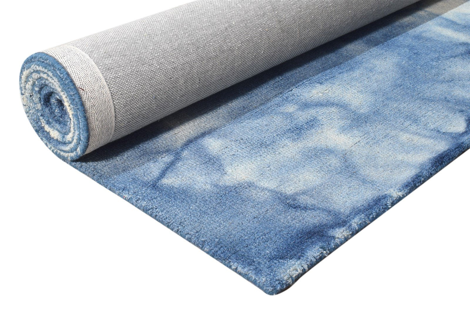 Blue Wool Rug 5' X 8' Modern Hand Tufted Shibori Tie Dye Room Size Carpet 