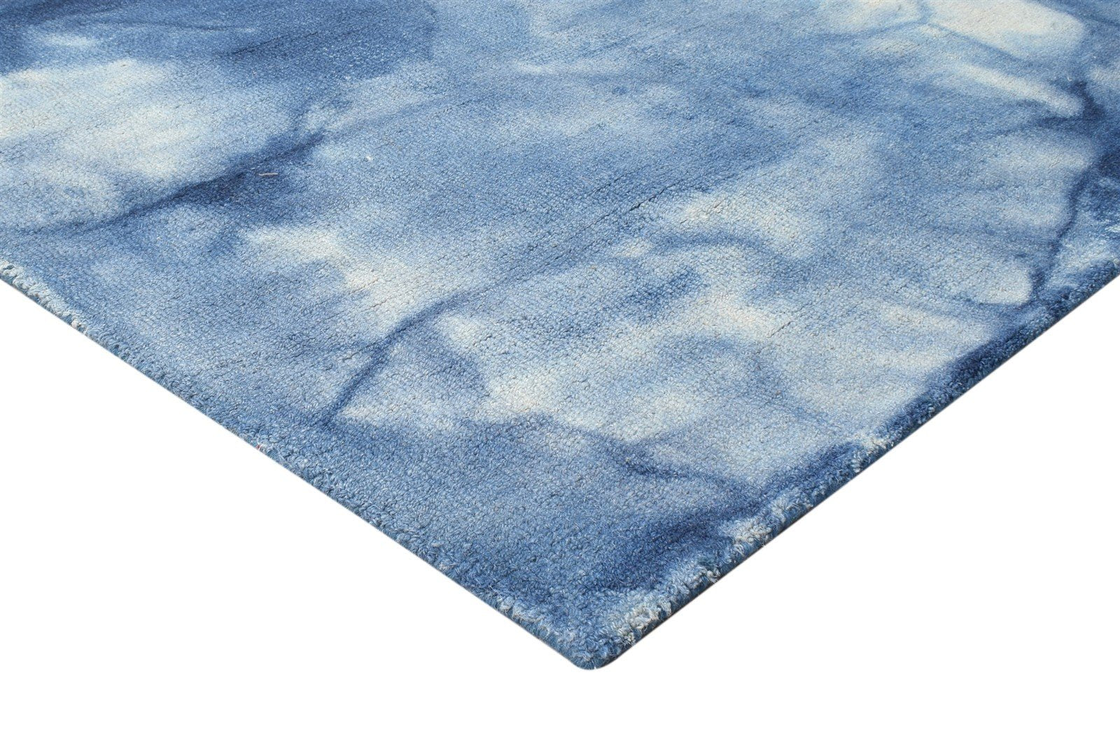 Blue Wool Rug 5' X 8' Modern Hand Tufted Shibori Tie Dye Room Size Carpet 