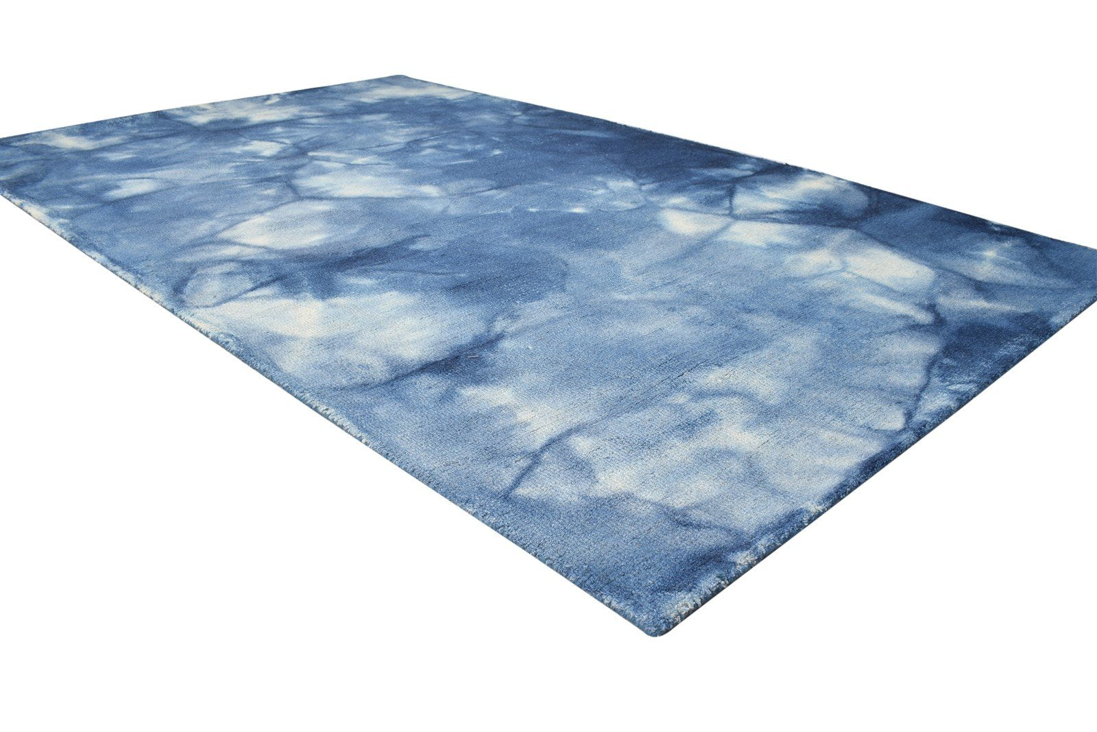 Blue Wool Rug 5' X 8' Modern Hand Tufted Shibori Tie Dye Room Size Carpet 