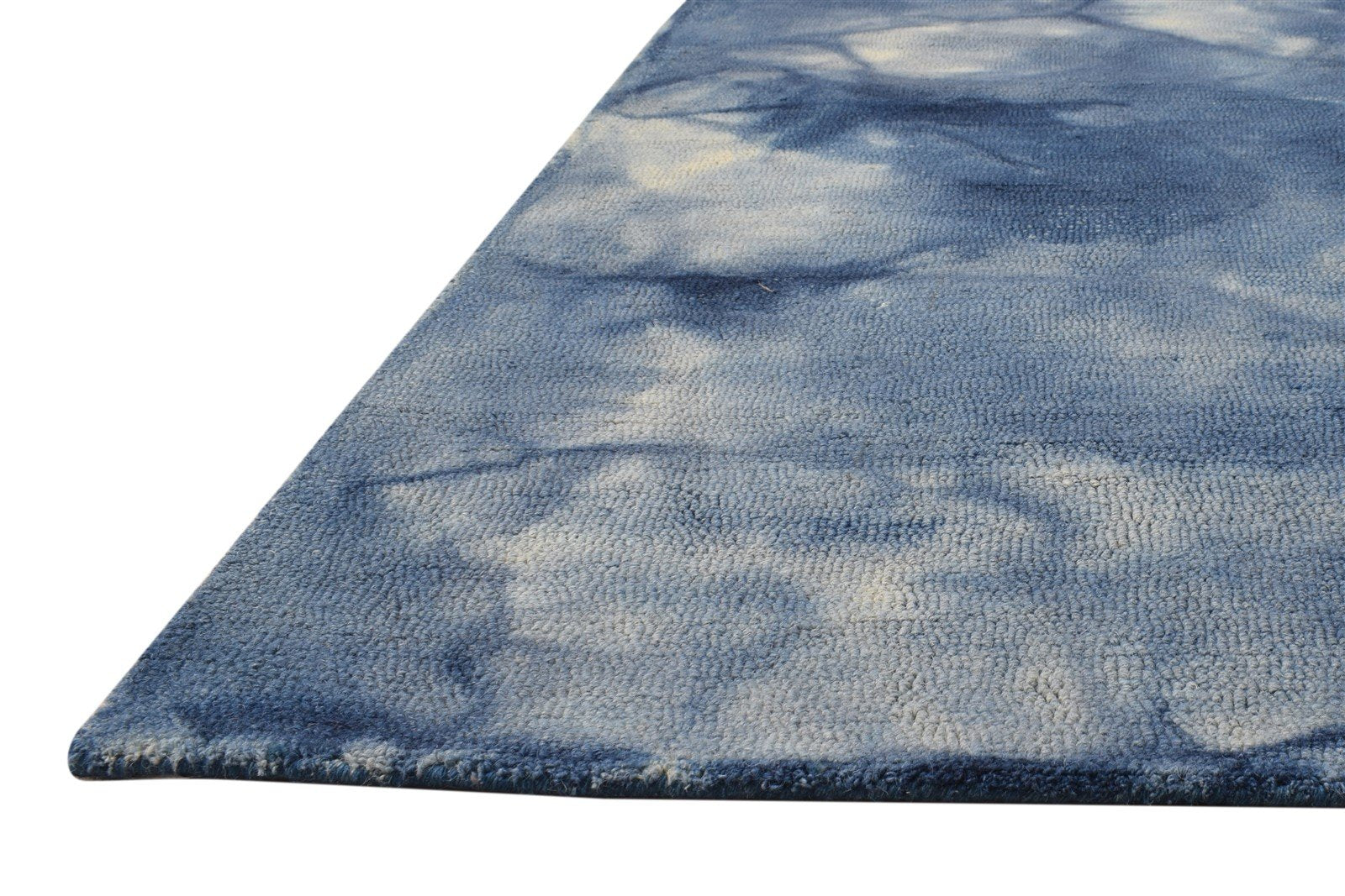 Blue Wool Rug 5' X 8' Modern Hand Tufted Shibori Tie Dye Room Size Carpet 