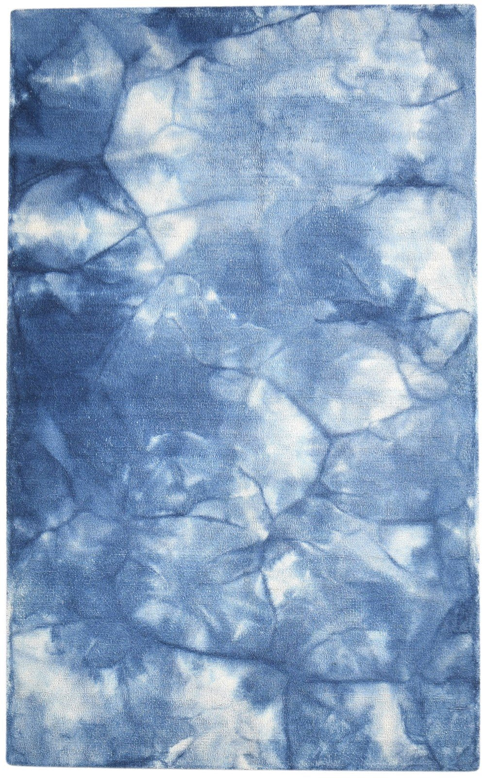 Blue Wool Rug 5' X 8' Modern Hand Tufted Shibori Tie Dye Room Size Carpet 