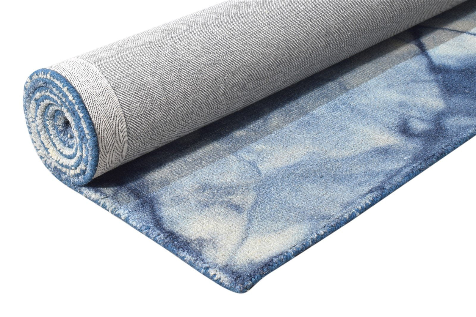 Wool Blue Rug 5' X 8' Modern Hand Tufted Shibori Tie Dye Room Size Carpet 