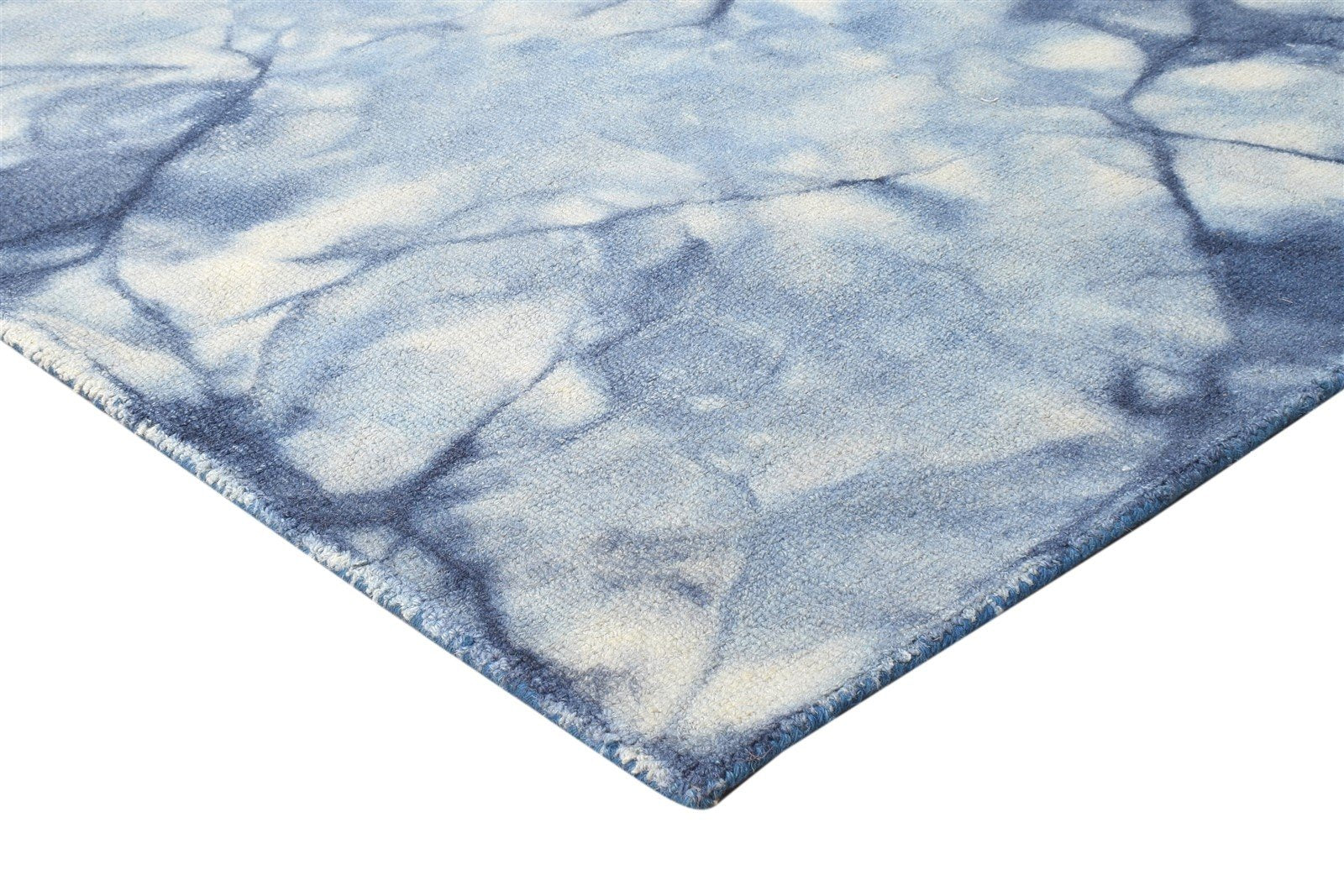 Wool Blue Rug 5' X 8' Modern Hand Tufted Shibori Tie Dye Room Size Carpet 