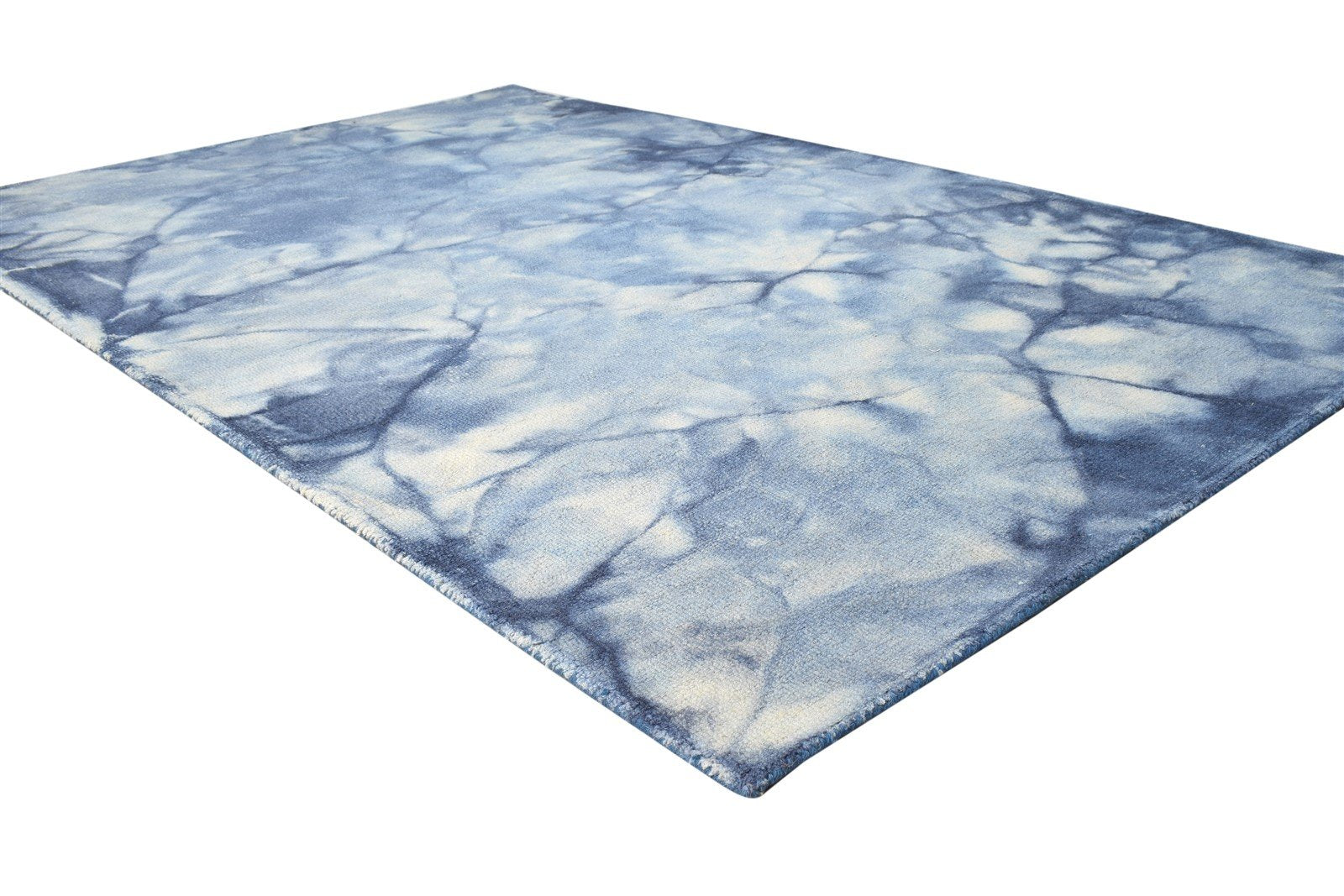 Wool Blue Rug 5' X 8' Modern Hand Tufted Shibori Tie Dye Room Size Carpet 