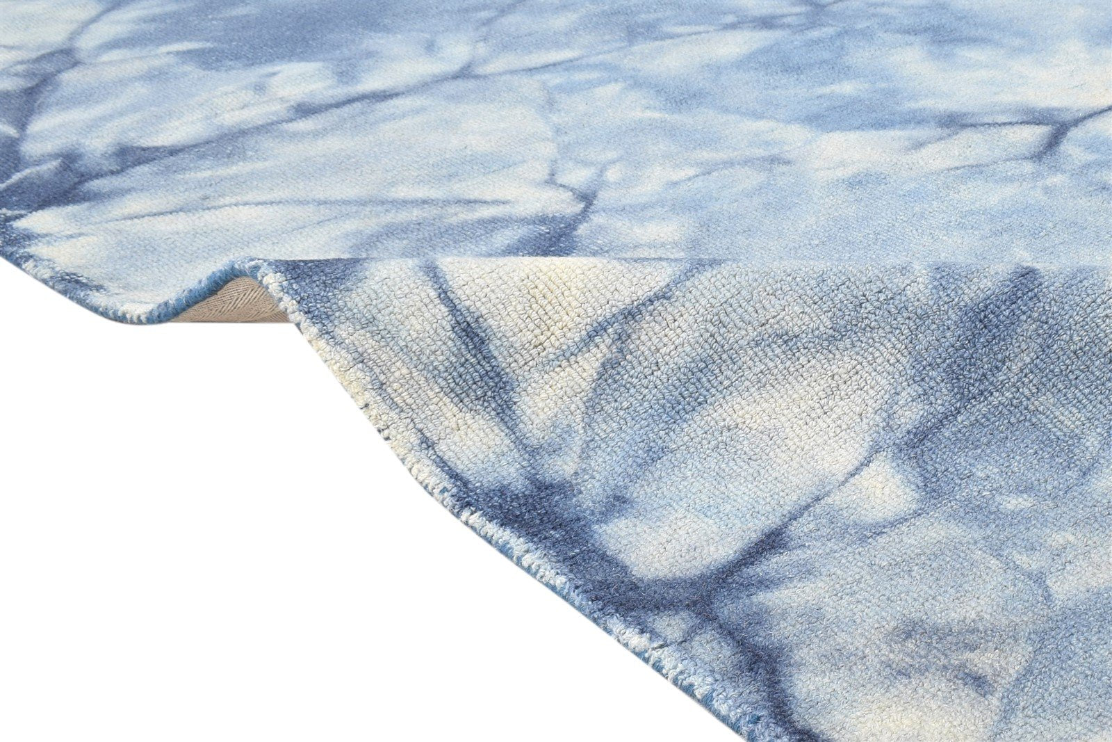 Wool Blue Rug 5' X 8' Modern Hand Tufted Shibori Tie Dye Room Size Carpet 