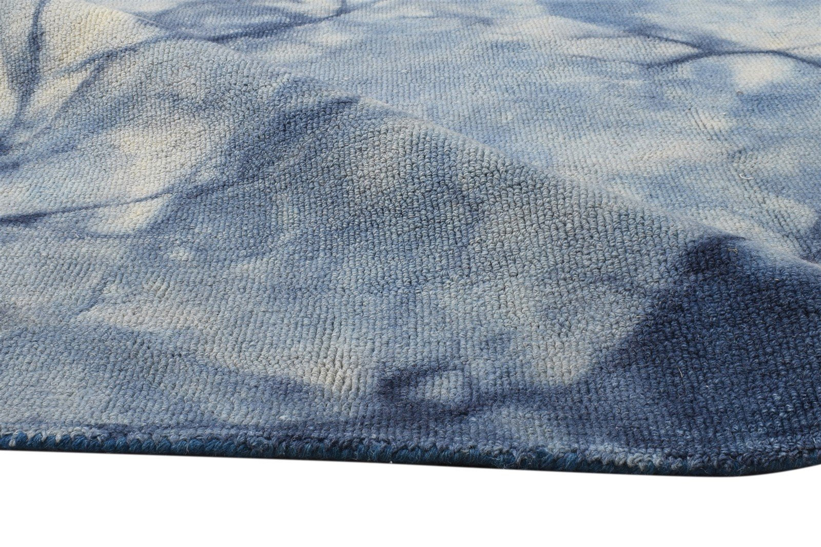 Wool Blue Rug 5' X 8' Modern Hand Tufted Shibori Tie Dye Room Size Carpet 