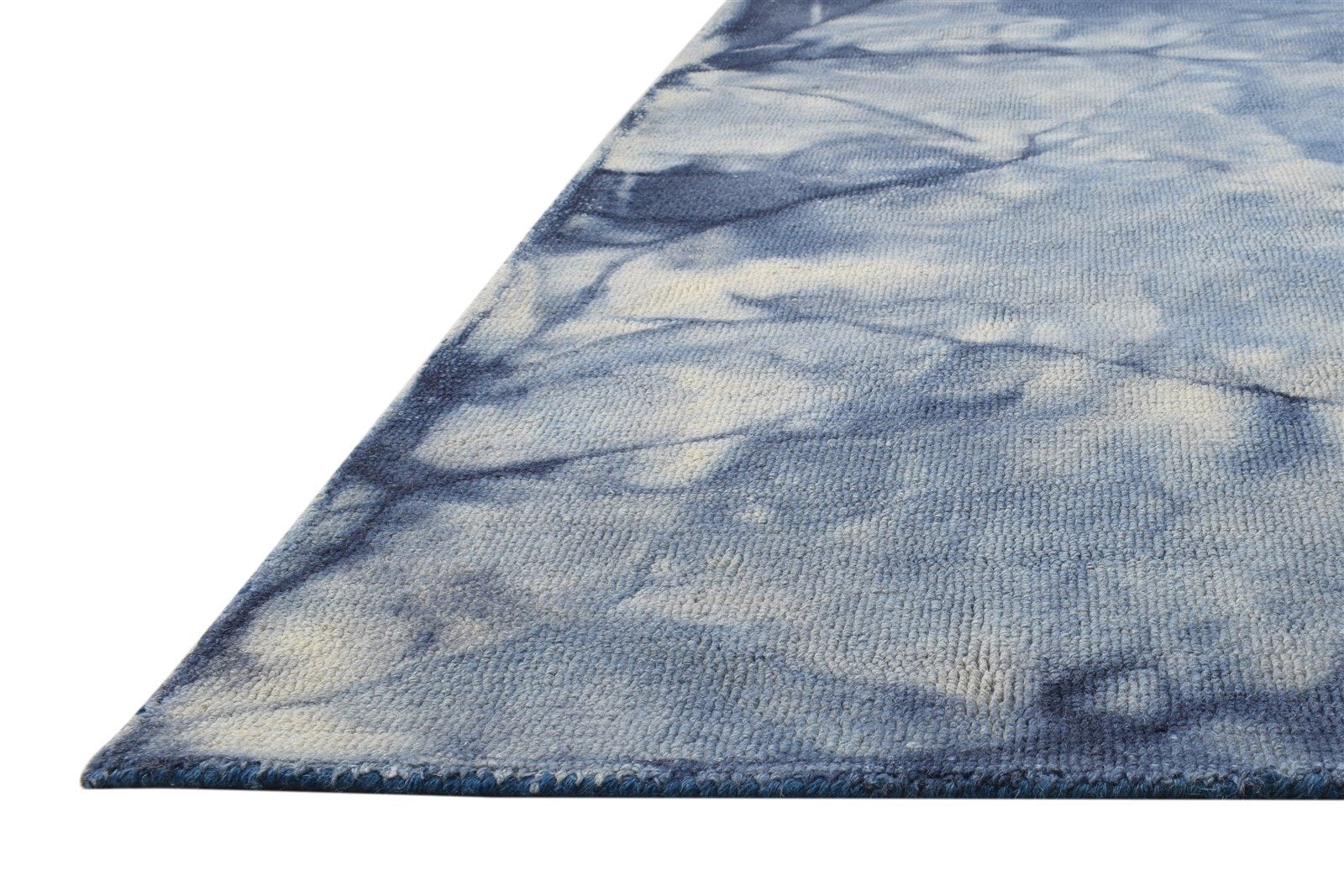 Wool Blue Rug 5' X 8' Modern Hand Tufted Shibori Tie Dye Room Size Carpet 