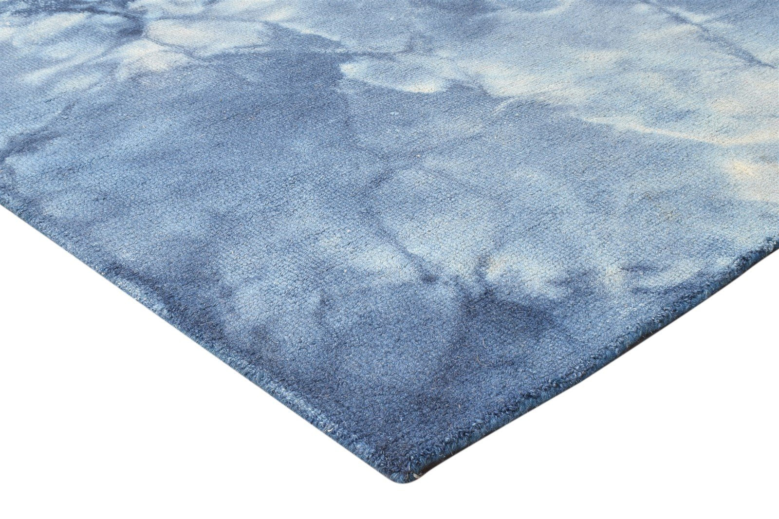 Hand Tufted Blue Wool Rug 5' X 8' Modern Shibori Tie Dye Room Size Carpet 