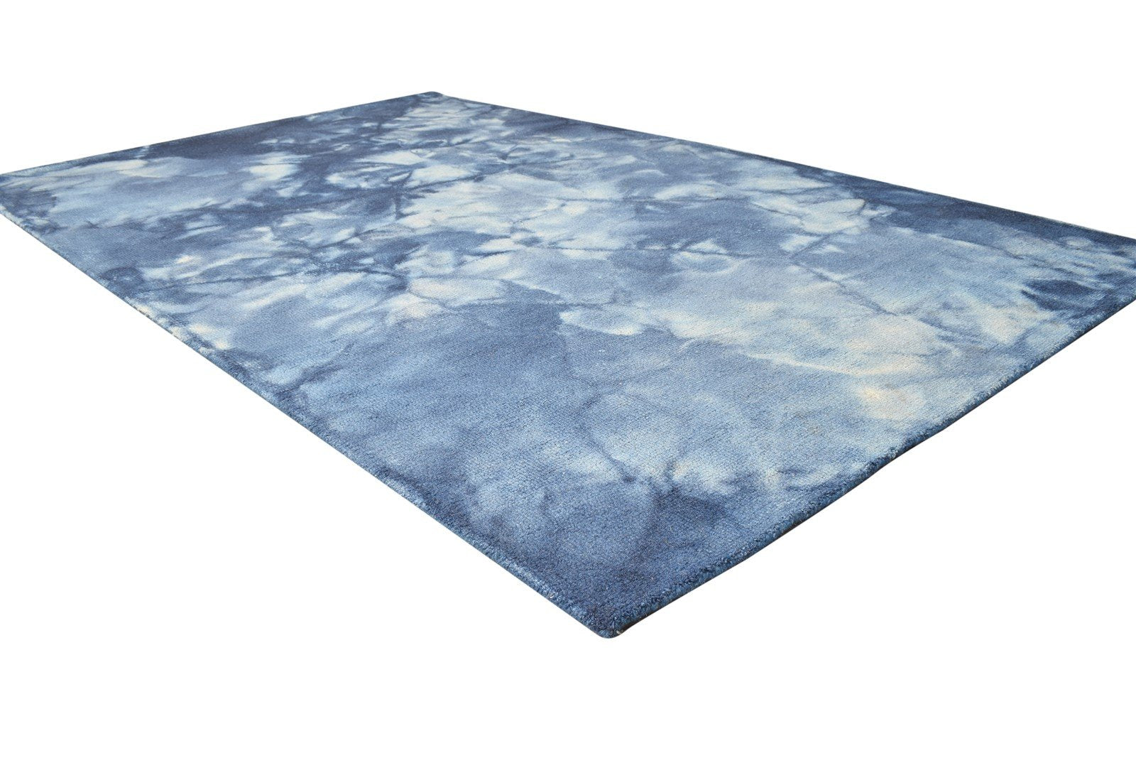 Hand Tufted Blue Wool Rug 5' X 8' Modern Shibori Tie Dye Room Size Carpet 