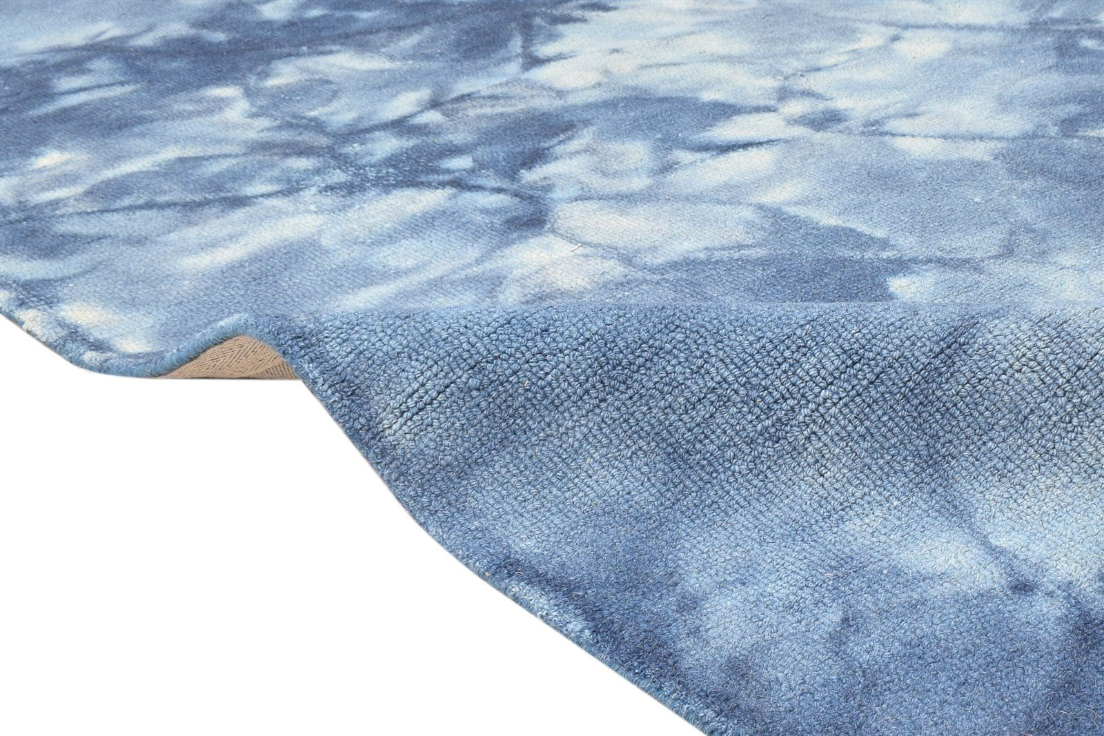 Hand Tufted Blue Wool Rug 5' X 8' Modern Shibori Tie Dye Room Size Carpet 