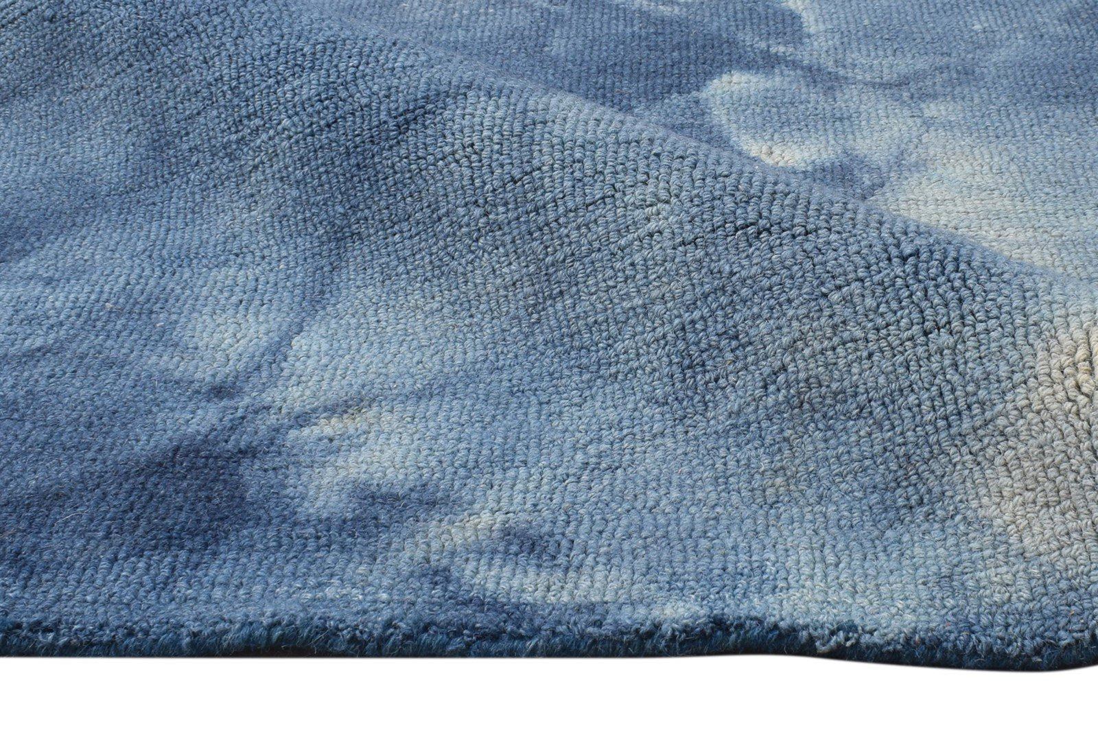 Hand Tufted Blue Wool Rug 5' X 8' Modern Shibori Tie Dye Room Size Carpet 