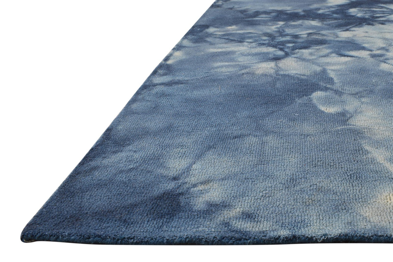 Hand Tufted Blue Wool Rug 5' X 8' Modern Shibori Tie Dye Room Size Carpet 