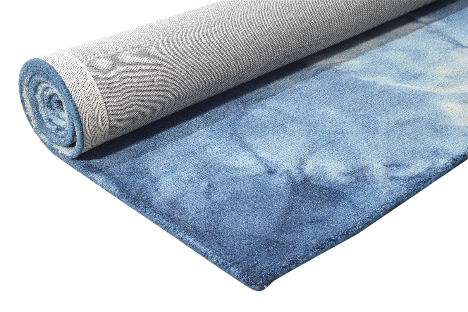 Hand Tufted Blue Wool Rug 5' X 8' Modern Shibori Tie Dye Room Size Carpet 