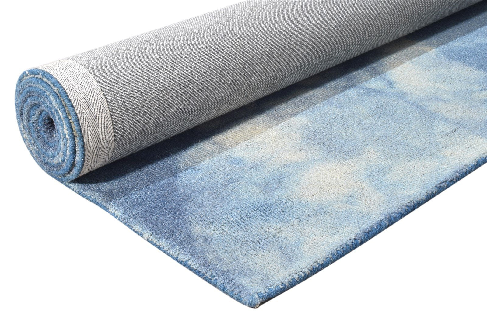 Blue Wool Rug 5' X 8' Modern Hand Tufted Shibori Tie Dye Room Size Carpet 