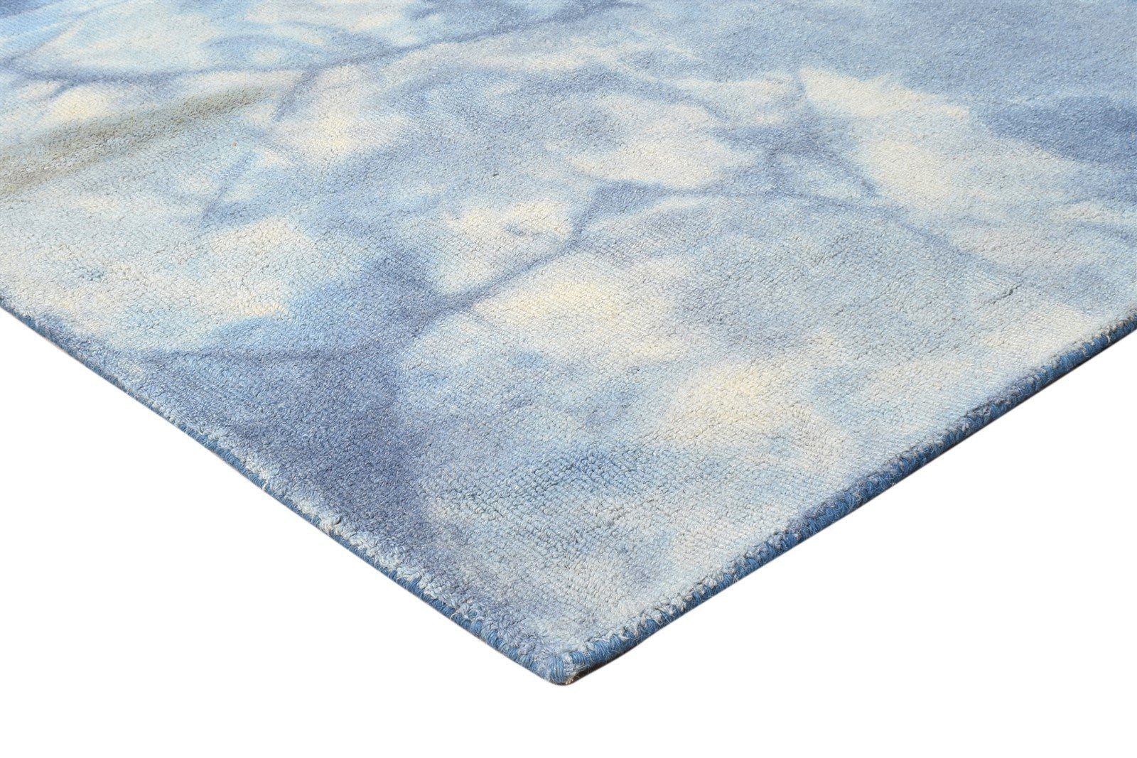 Blue Wool Rug 5' X 8' Modern Hand Tufted Shibori Tie Dye Room Size Carpet 