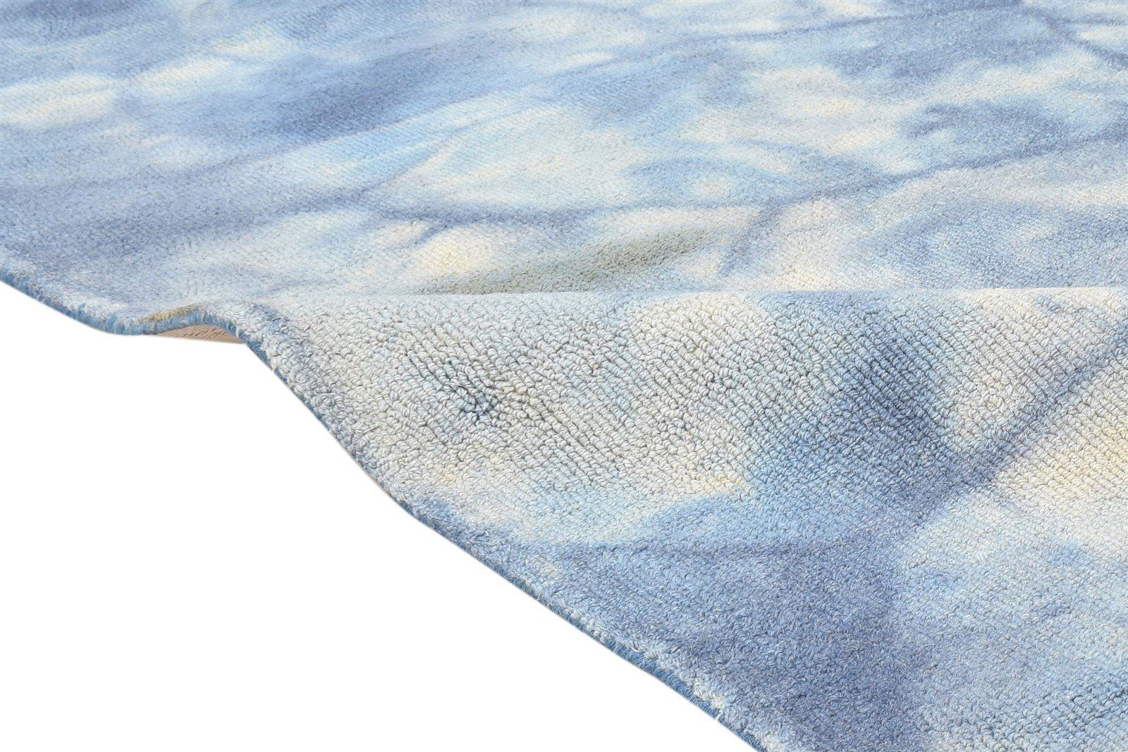 Blue Wool Rug 5' X 8' Modern Hand Tufted Shibori Tie Dye Room Size Carpet 