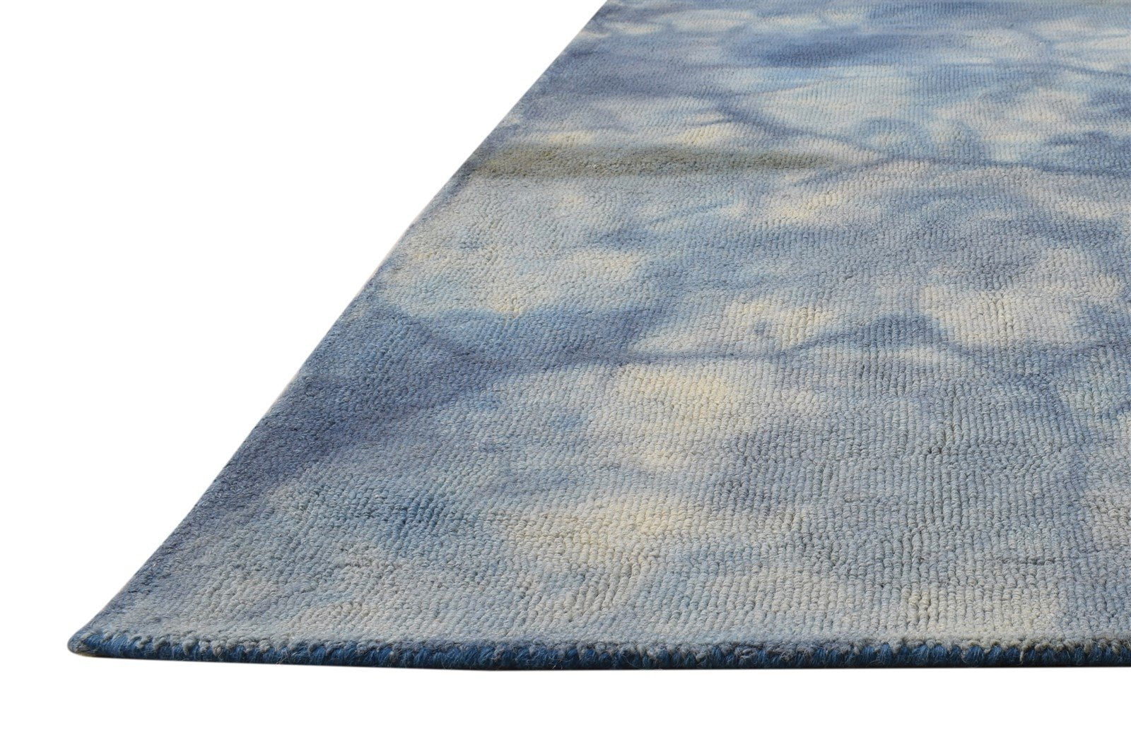 Blue Wool Rug 5' X 8' Modern Hand Tufted Shibori Tie Dye Room Size Carpet 