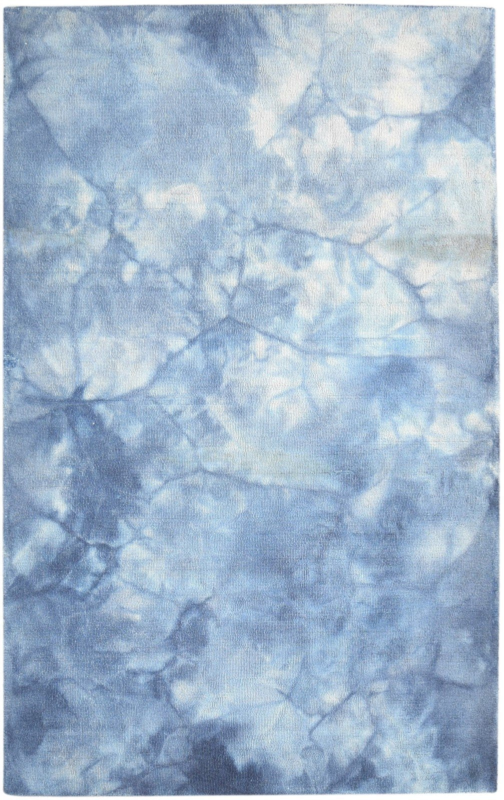 Blue Wool Rug 5' X 8' Modern Hand Tufted Shibori Tie Dye Room Size Carpet 