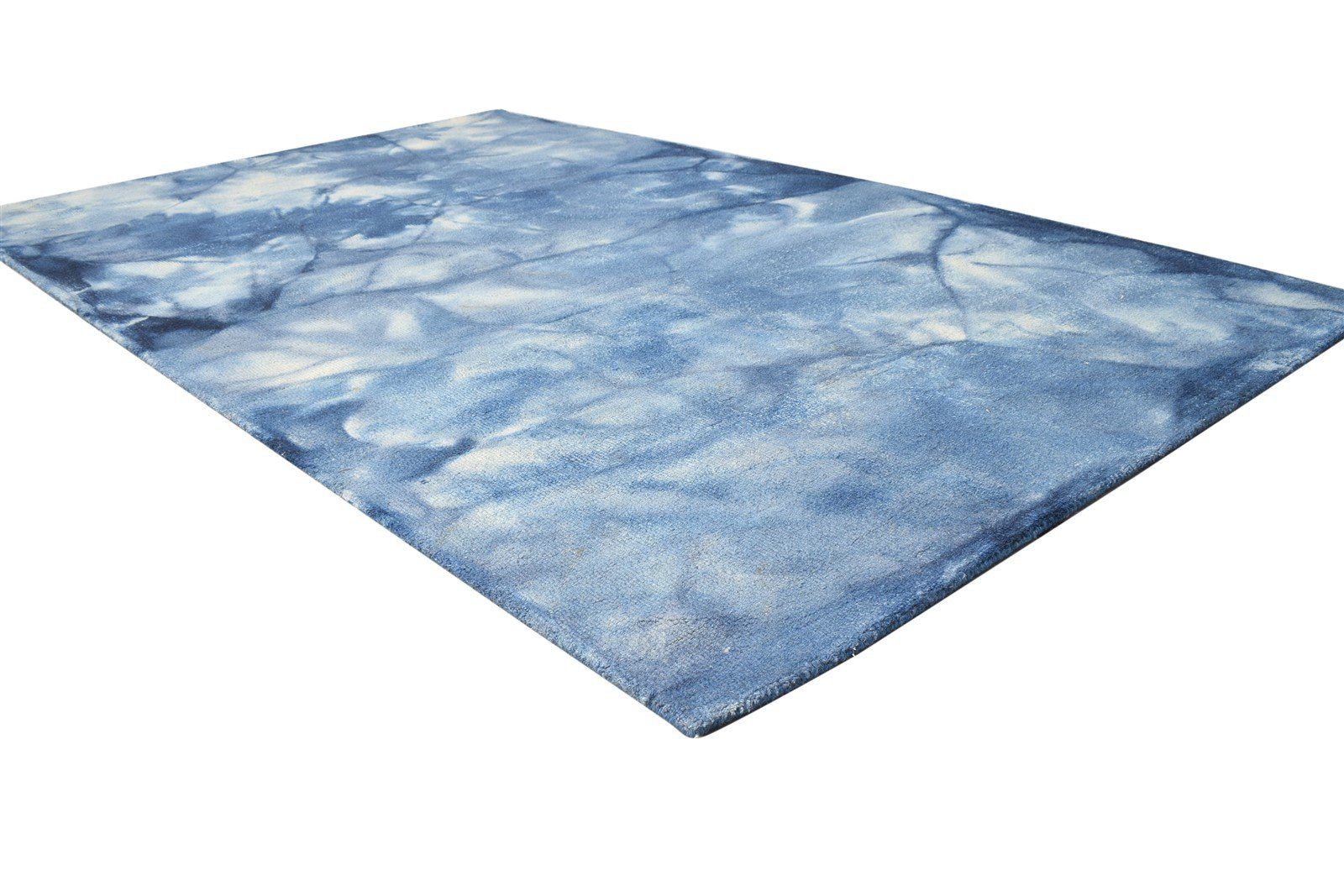 5' X 8' Rug Wool Blue Modern Hand Tufted Shibori Tie Dye Room Size Carpet 