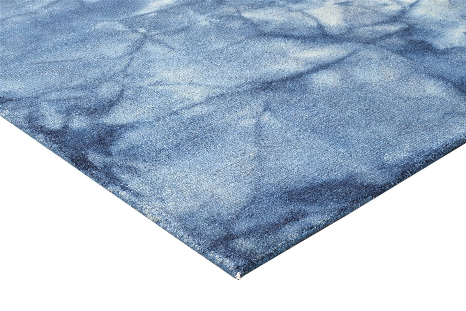 Blue Wool Rug 5' X 8' Modern Hand Tufted Shibori Tie Dye Room Size Carpet 