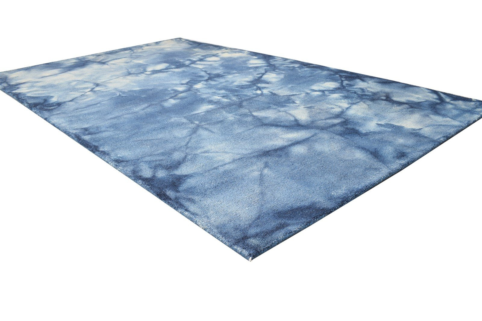 Blue Wool Rug 5' X 8' Modern Hand Tufted Shibori Tie Dye Room Size Carpet 