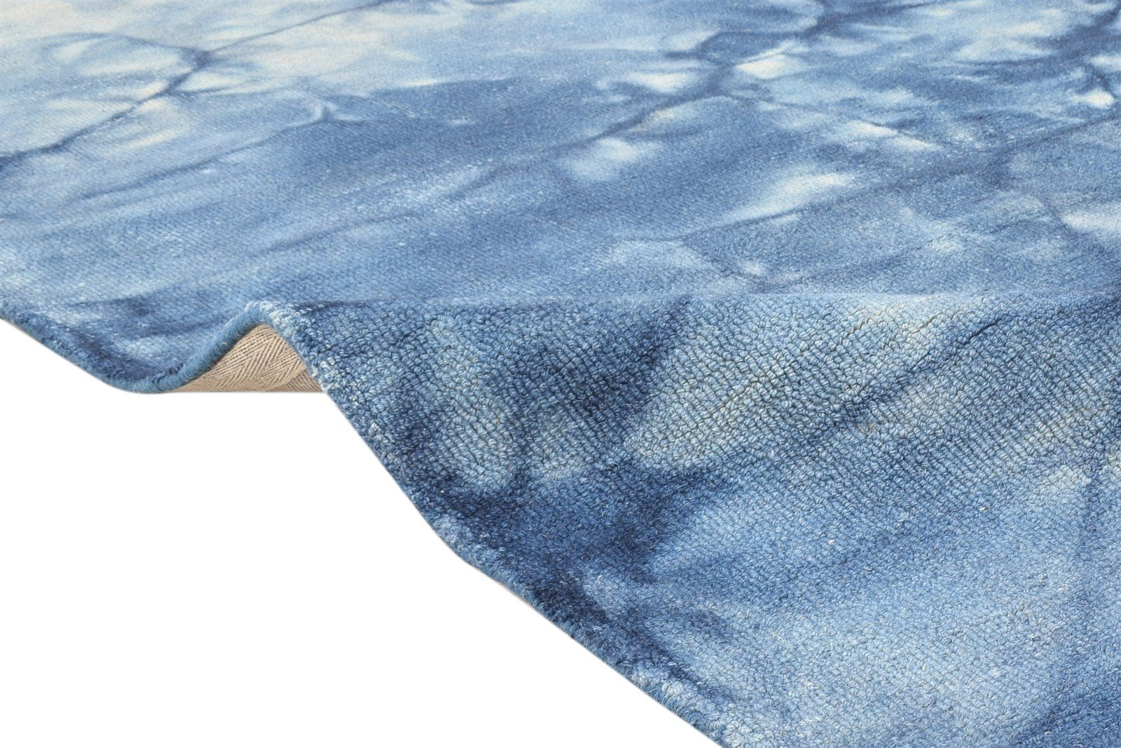 Blue Wool Rug 5' X 8' Modern Hand Tufted Shibori Tie Dye Room Size Carpet 